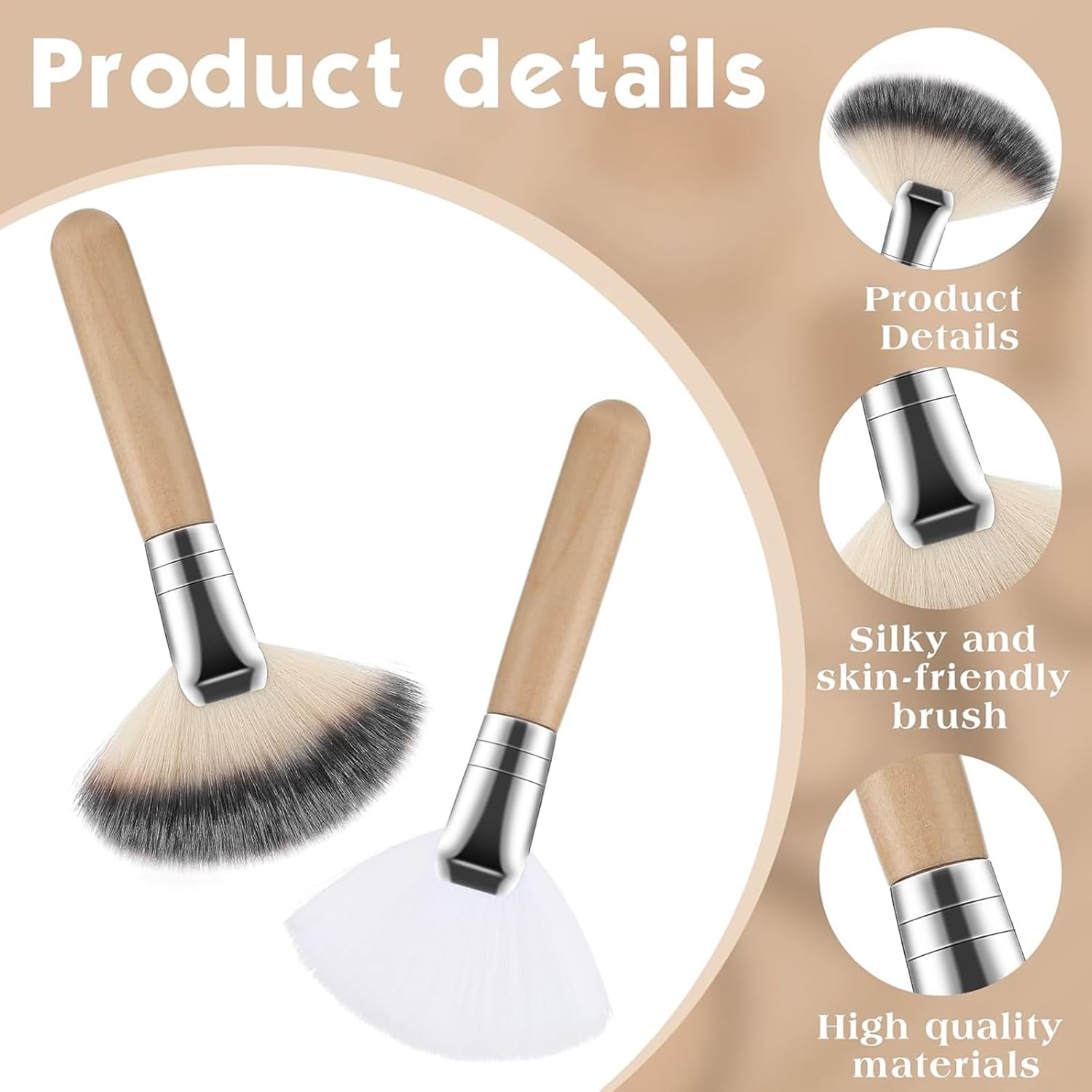 Tavvke 4 Pcs Facial Fan Brushes, Soft Bristle Face Highlighting & Blush Brush Set with Long and Short Handles for Women, Esthetician Cosmetic Tools image number 6