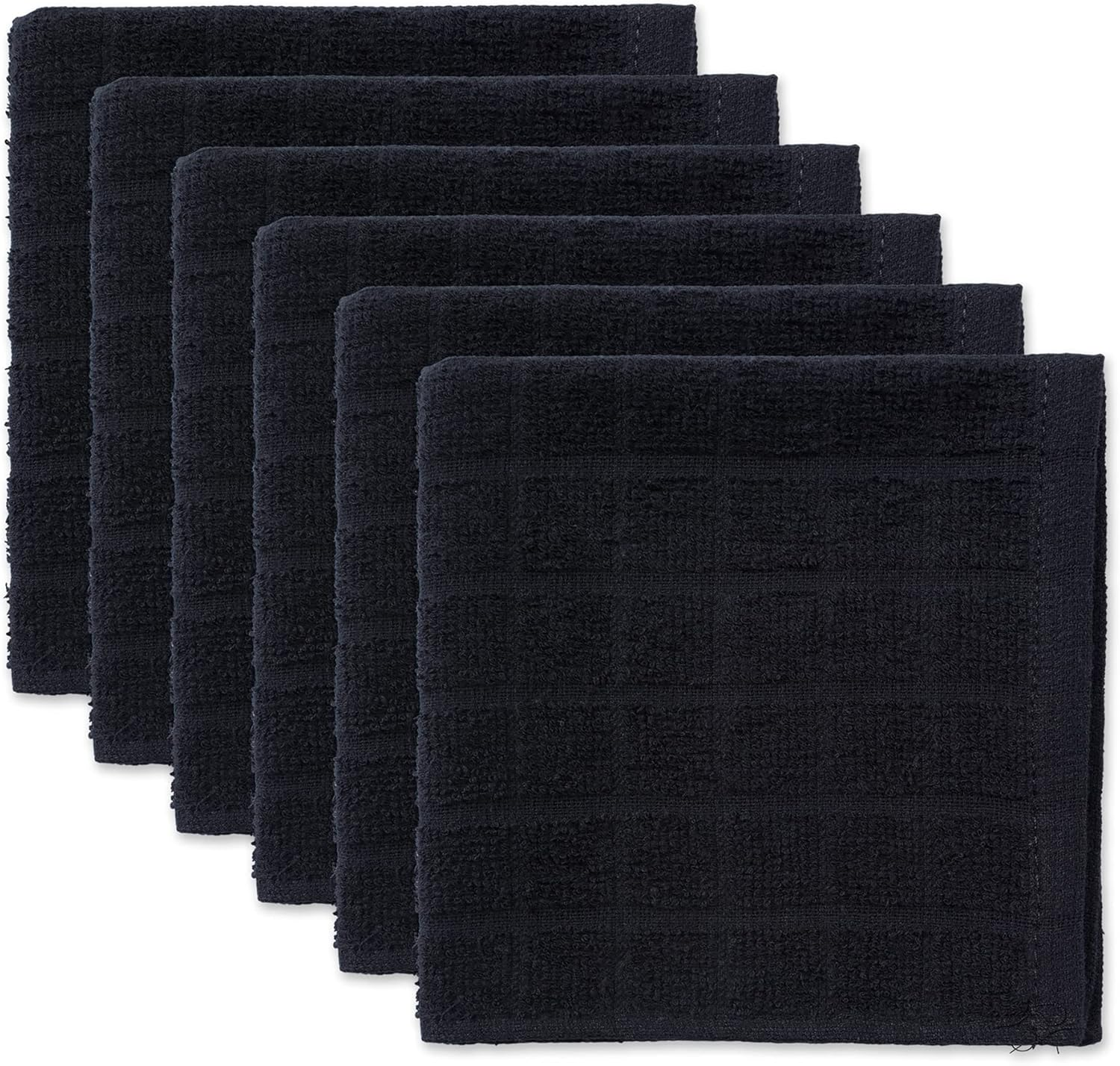 DII Basic Terry Collection Solid Windowpane Dishcloth Set, 12X12, Pebble, 6 Piece