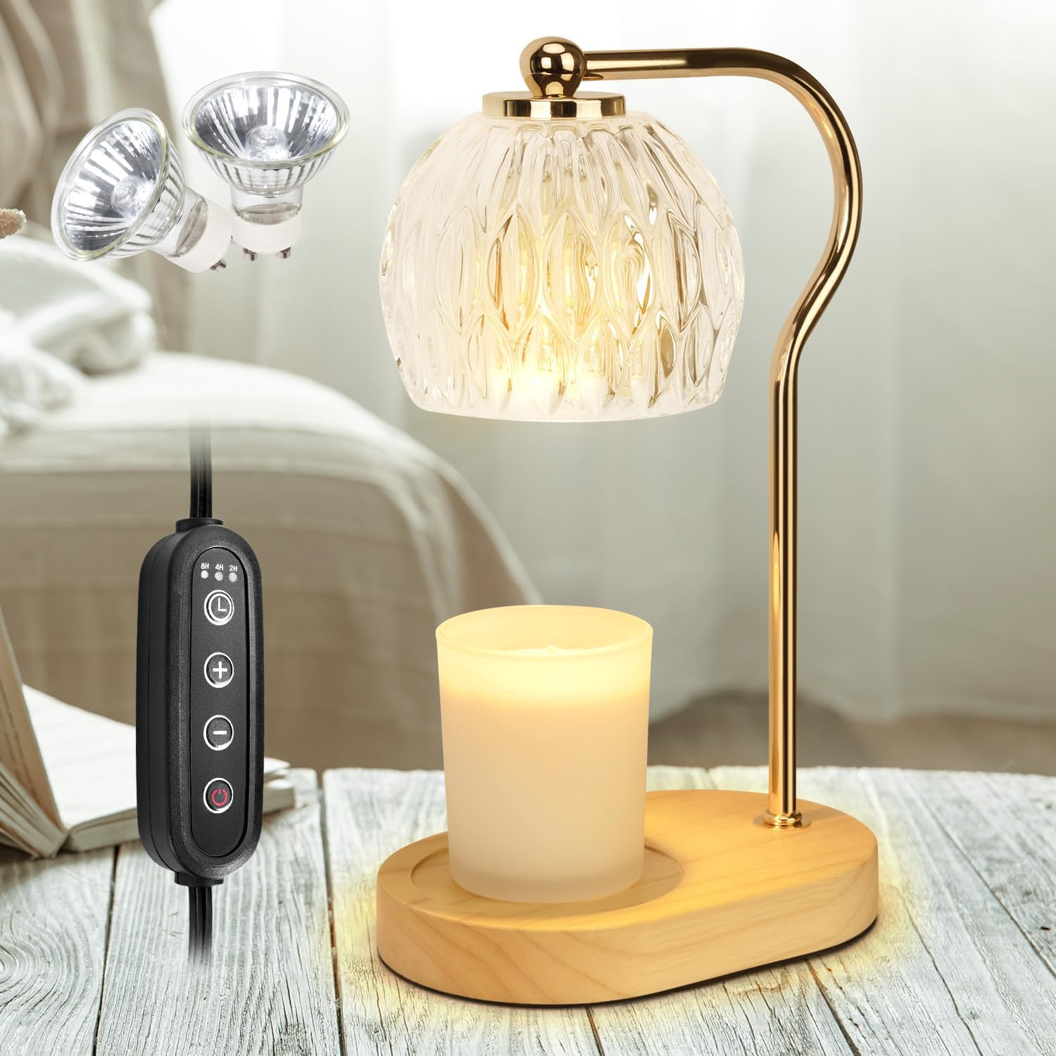 Soilsiu Candle Warmer Lamp with Timer, Dimmable Candle Lamp for All Scented Candles, Candle Warmer with 2 X 50W Bulbs for Home Decor Winter (Brown)