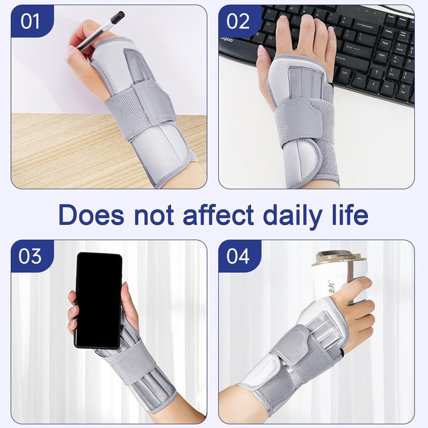 Wrist Brace for Carpal Tunnel, Adjustable Night Wrist Support Brace with Splints Right Hand with 6 Metal Stabilizers, Wrist Support Wrap Support for Arthritis, Sprain, Sleeping, Working (Gray, Left)