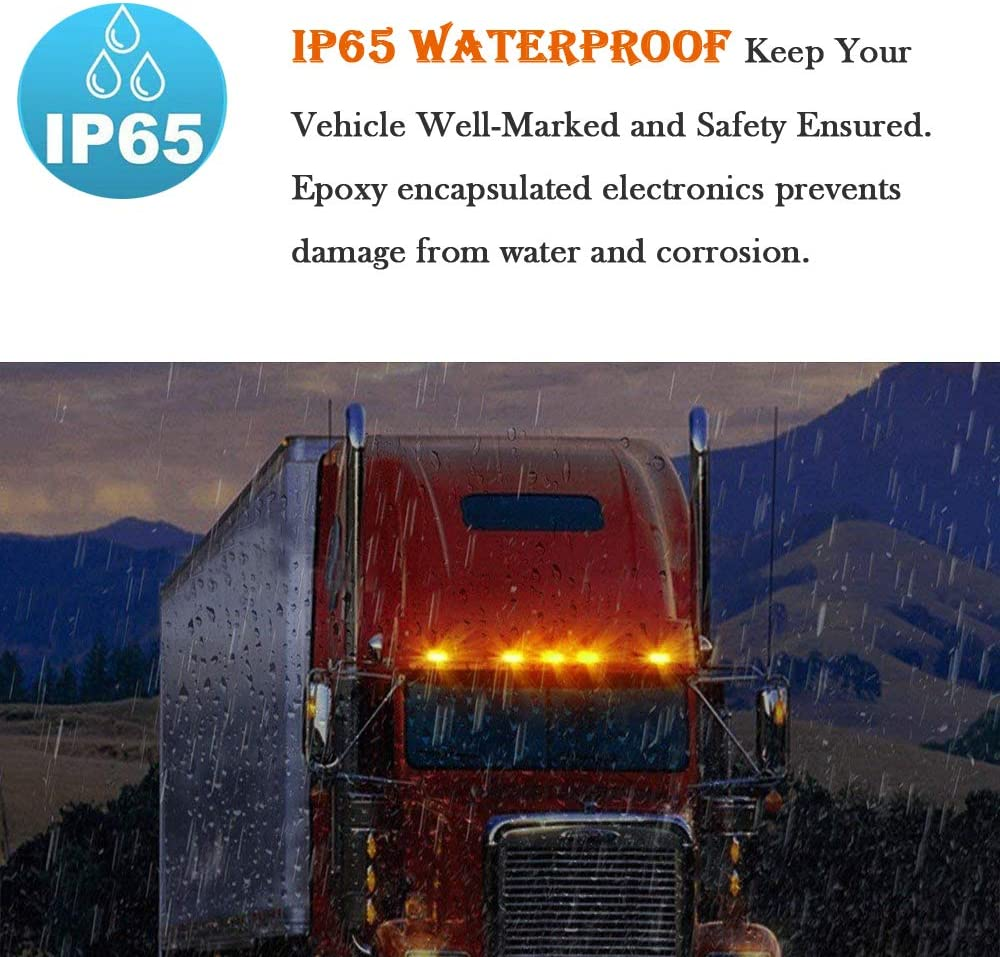 NPAUTO 5Pcs Freightliner Cab Lights 6 LED Amber Roof Top Clearance Marker Lights Compatible for Freightliner Century Columbia Volvo Truck Trailer Camper [Waterproof, Flush Mount] image number 5