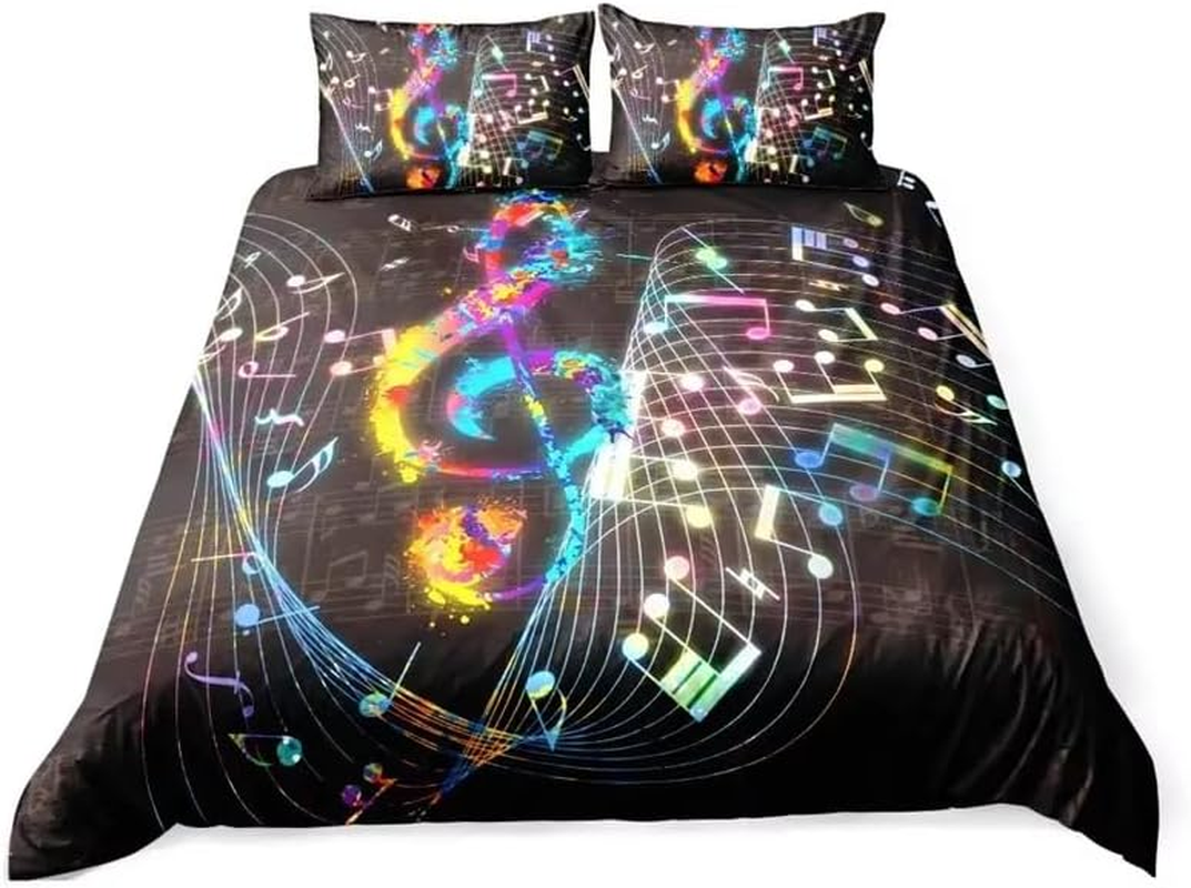 Queen Duvet Cover Set Colorful Music Notes Duvet Cover with Zipper Closure Bedding Set for Aldult Soft Cosy Hypoallergenic Microfiber Quilt Cover Sets 210X210 Cm + 2 Pillowcases 50X75 Cm image number 1