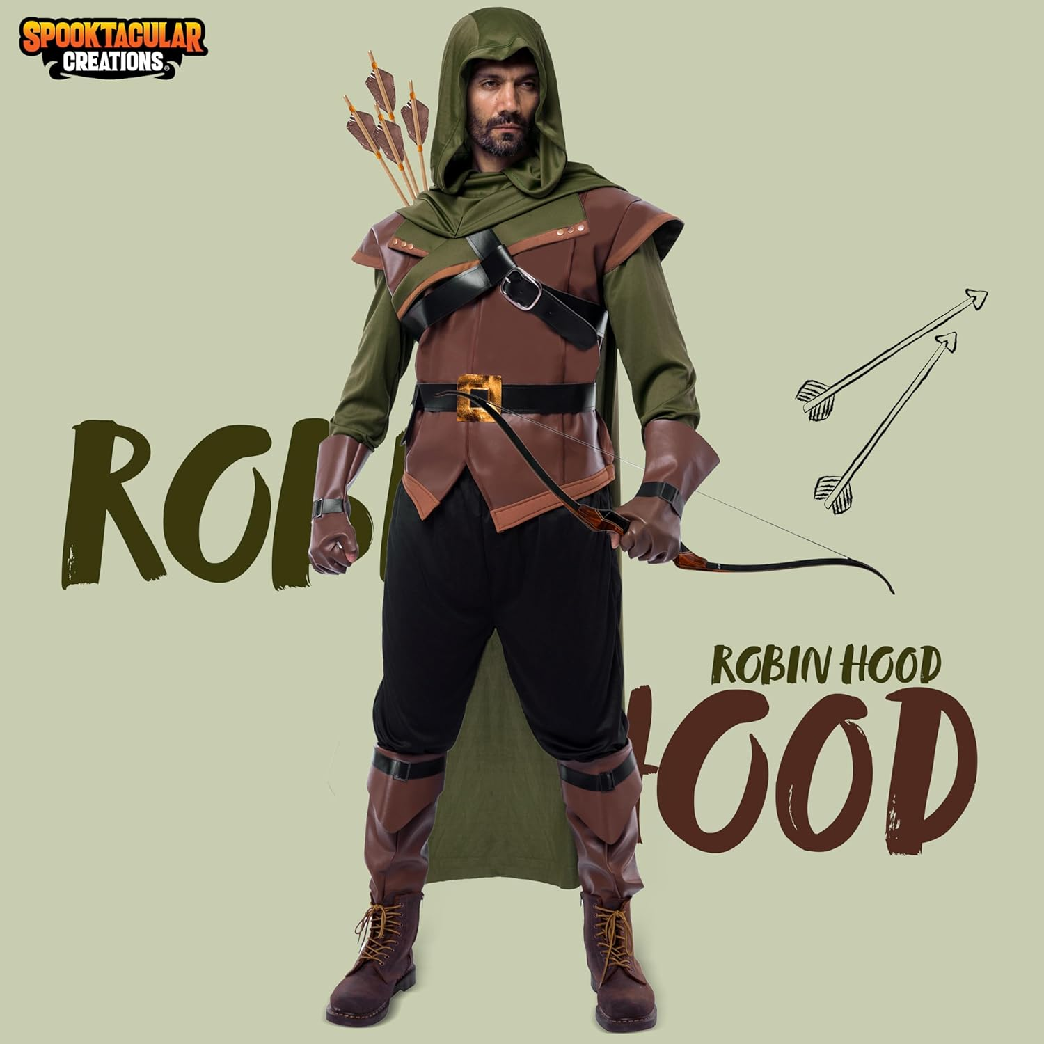 Spooktacular Creations Renaissance Robin Hood Deluxe Men Costume Set Made of Leather for Halloween Dress up Party image number 3