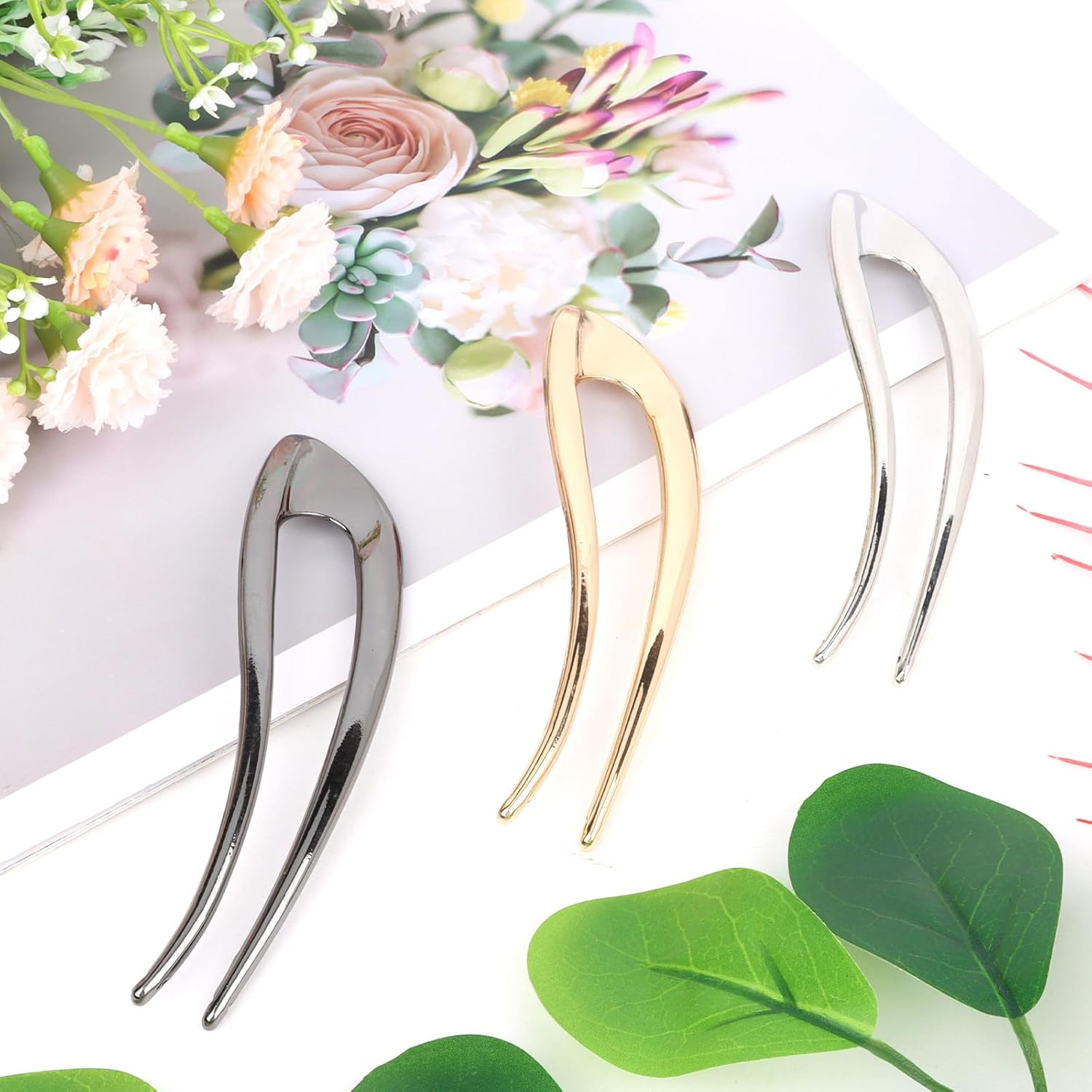 Srotmirw Alloy Hair Pins, Pack of 3 U-Shaped French Pin in Hair Accessories for Women and Girls in Daily Clothing