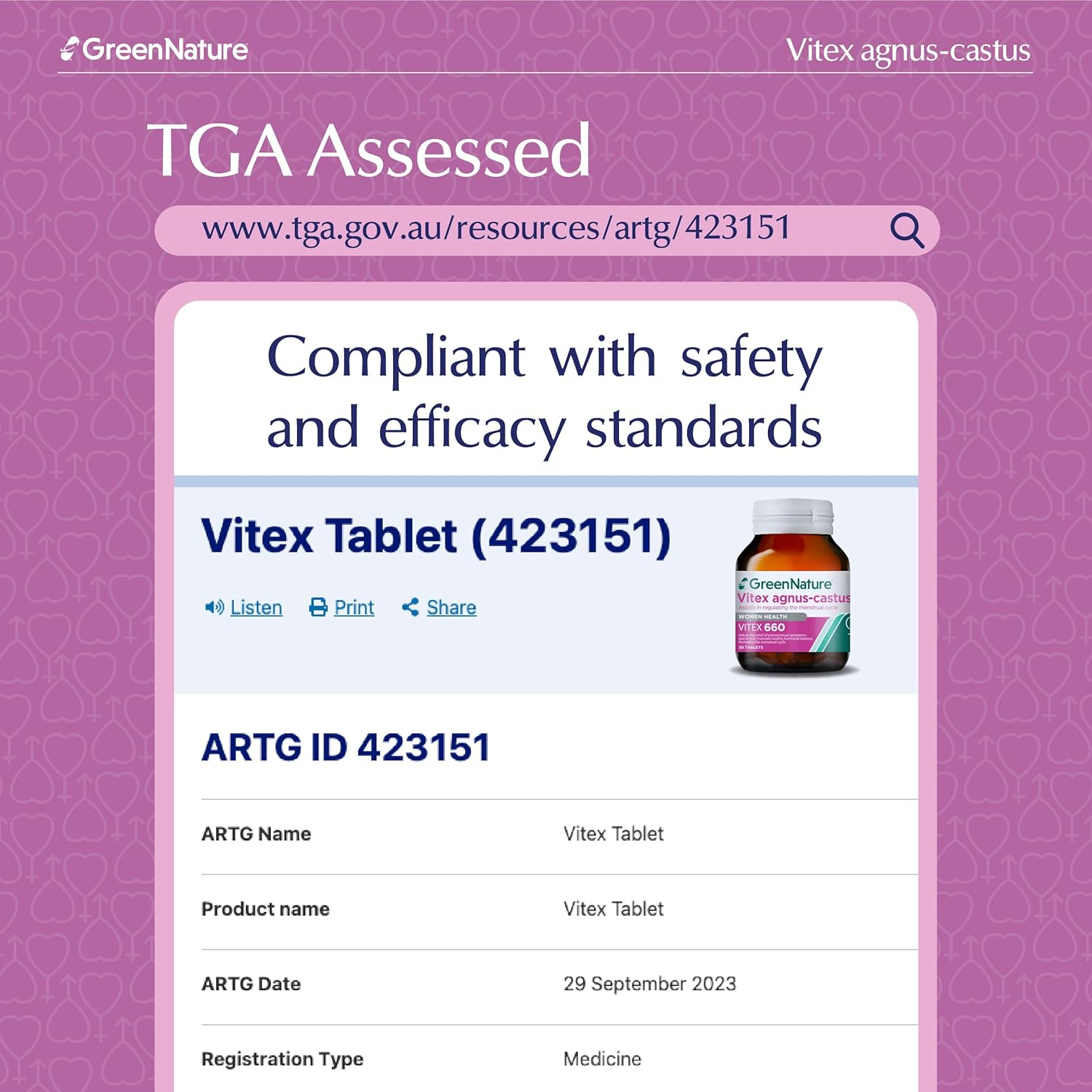 Green Nature Vitex Agnus Castus 660Mg, Chaste Berry, Female Hormonal Balance, PMS and Menopause Symptom Relief, Fertility Support, Cycle Regulation, Microencapsulated Ingredients for Maximum Potency - TGA ARTG Listed image number 6