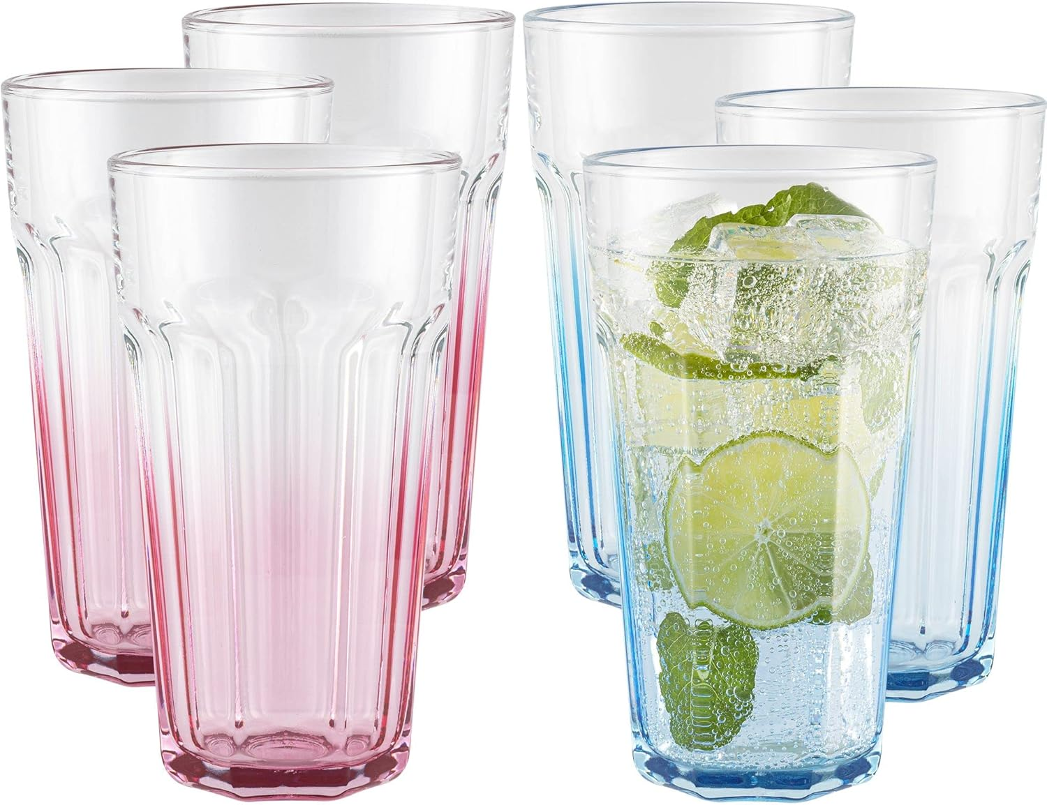 TREND for HOME -Gigi Rainbow Blast Mix Large Drinking Glasses 700 Ml Cocktail Glasses Set of 6 Iced Coffee Glasses Large Long Drink Glasses XXL Colourful Glasses Lemonade Glasses Juice Glasses