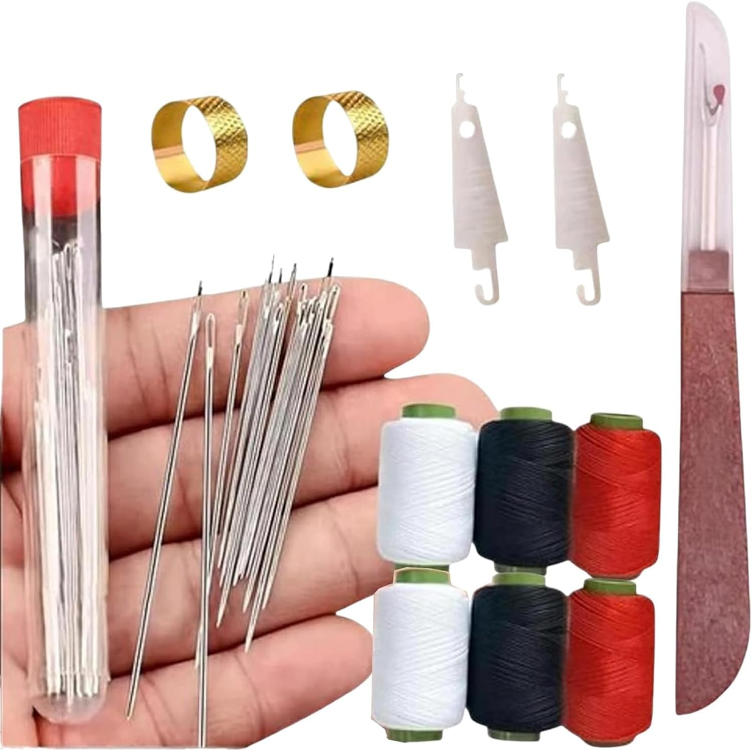 1 Set Sewing Kit, Complete Needle Set with 5 Sizes of Large Eye Needles, Includes Needle Case, Threaders, Seam Rippers, and Threads, Ideal for Quick Repairs, DIY Projects, and Travel Essentials
