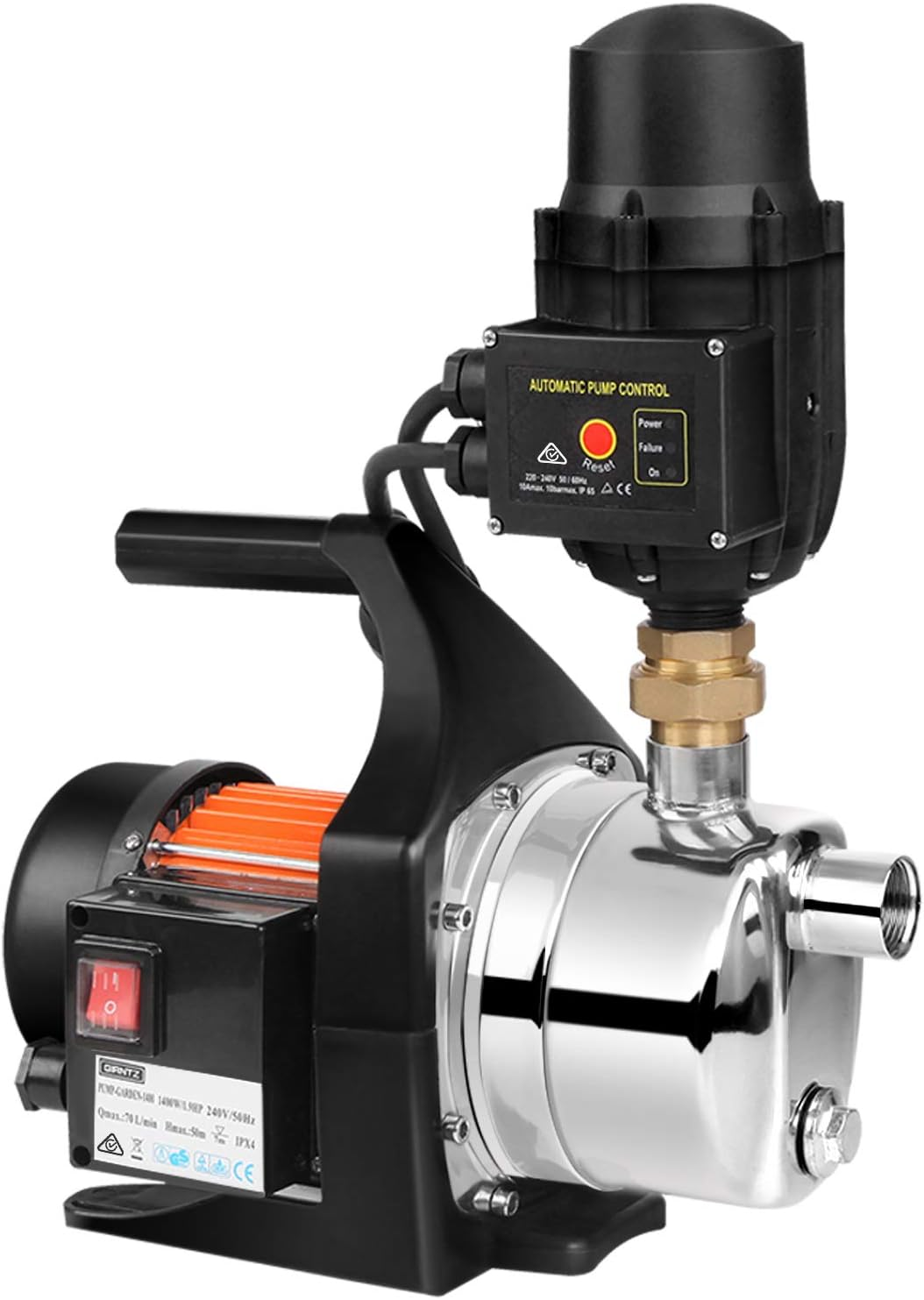 Giantz Water Pump, 2500W Electric High Pressure Garden Pumps Controller Irrigation for Pool Pond Tank Home Farm, Portable Automatic Switch Anti-Rust Stainless Steel Body Yellow Black image number 3