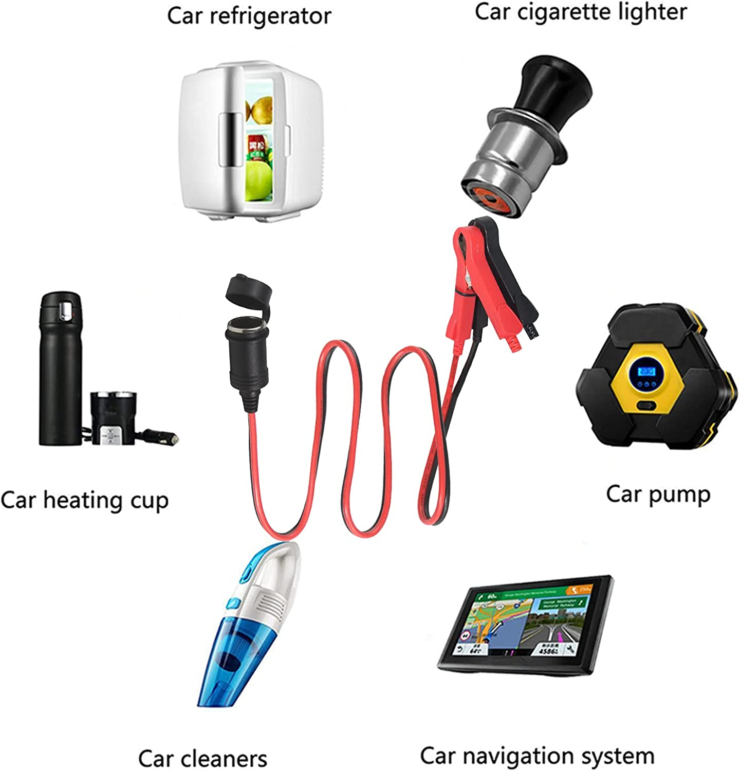 12V Auto Cigarette Lighter Socket to Battery Alligator Clips Power Cable Charger Car Battery Clamp to Cigar Lighter Female Extension Cable Cord 3Ft(1Pack)