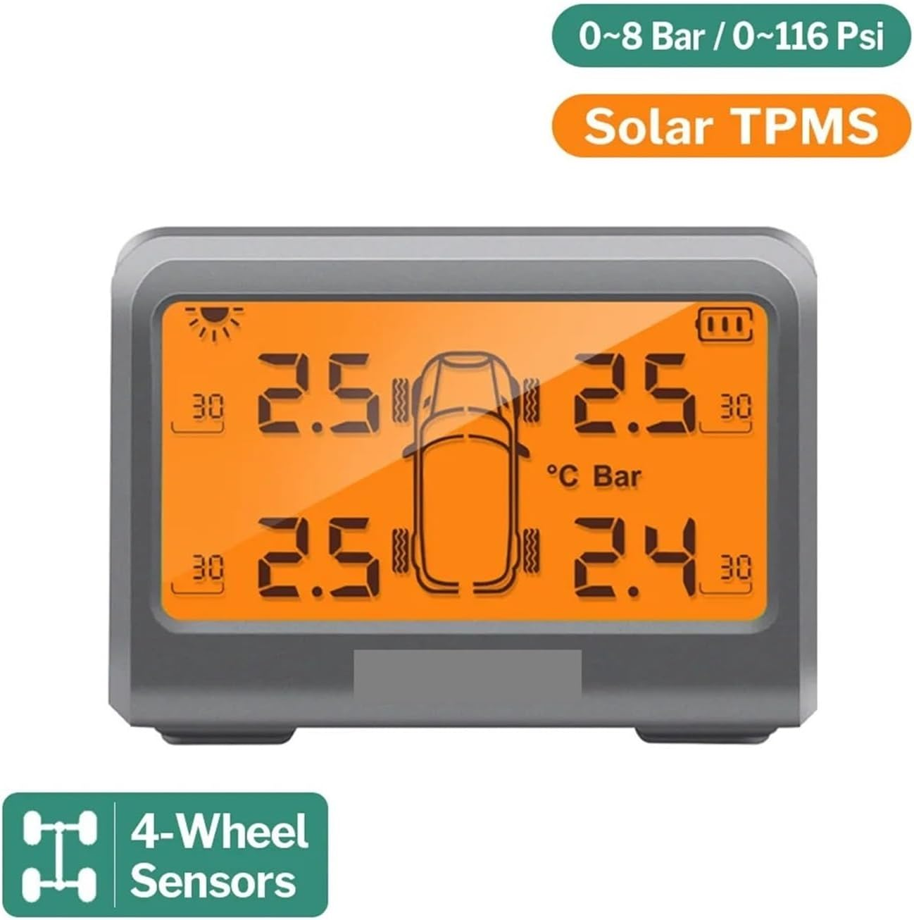 Solar TPMS Car Tire Pressure Monitoring System with 4 Wheel Tyre Battery Replaceable Internal External Sensors TMPS(MY77T External Type) image number 2