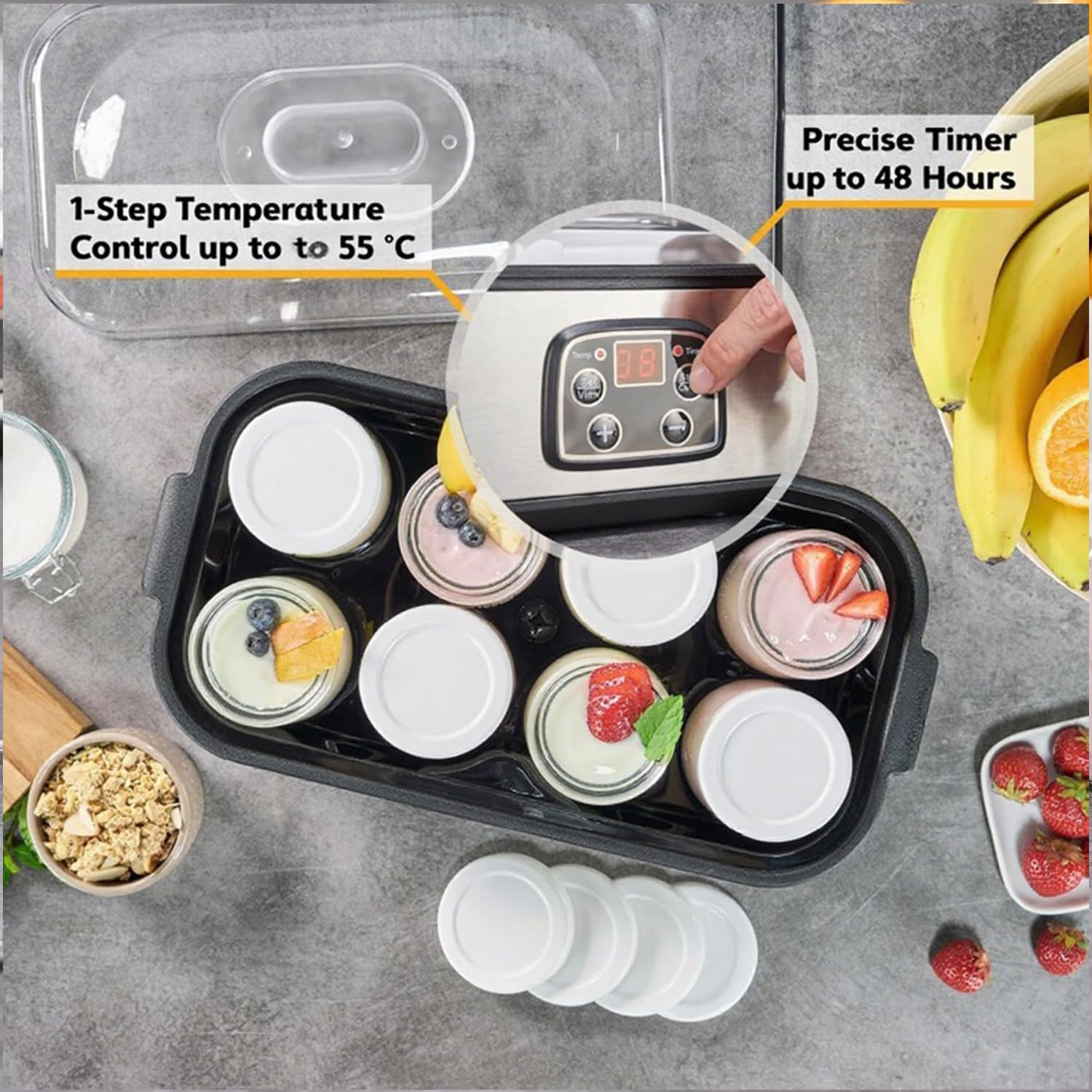 Yogurt Maker, Automatic Digital Yoghurt Maker Machine with Timer & Constant Temperature Control, Stainless Steel Probiotic Yogurt Makers with & LCD Display, 8 * 6 Oz Glass Yogurter Jars image number 3