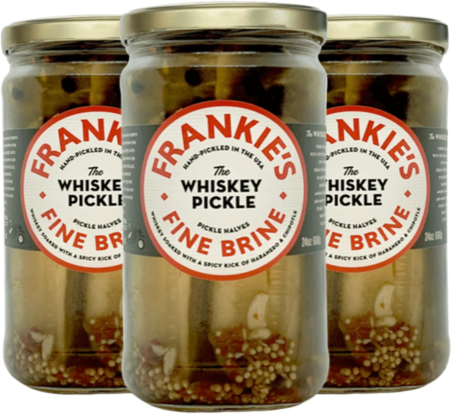 Frankie'S Fine Brine 3 Jar Whiskey Pickle Pack - 3 Jars of Delicious Pickles Infused with the Finest Whiskey, with Some Habanero Heat and Smoky Chipotle. image number 2