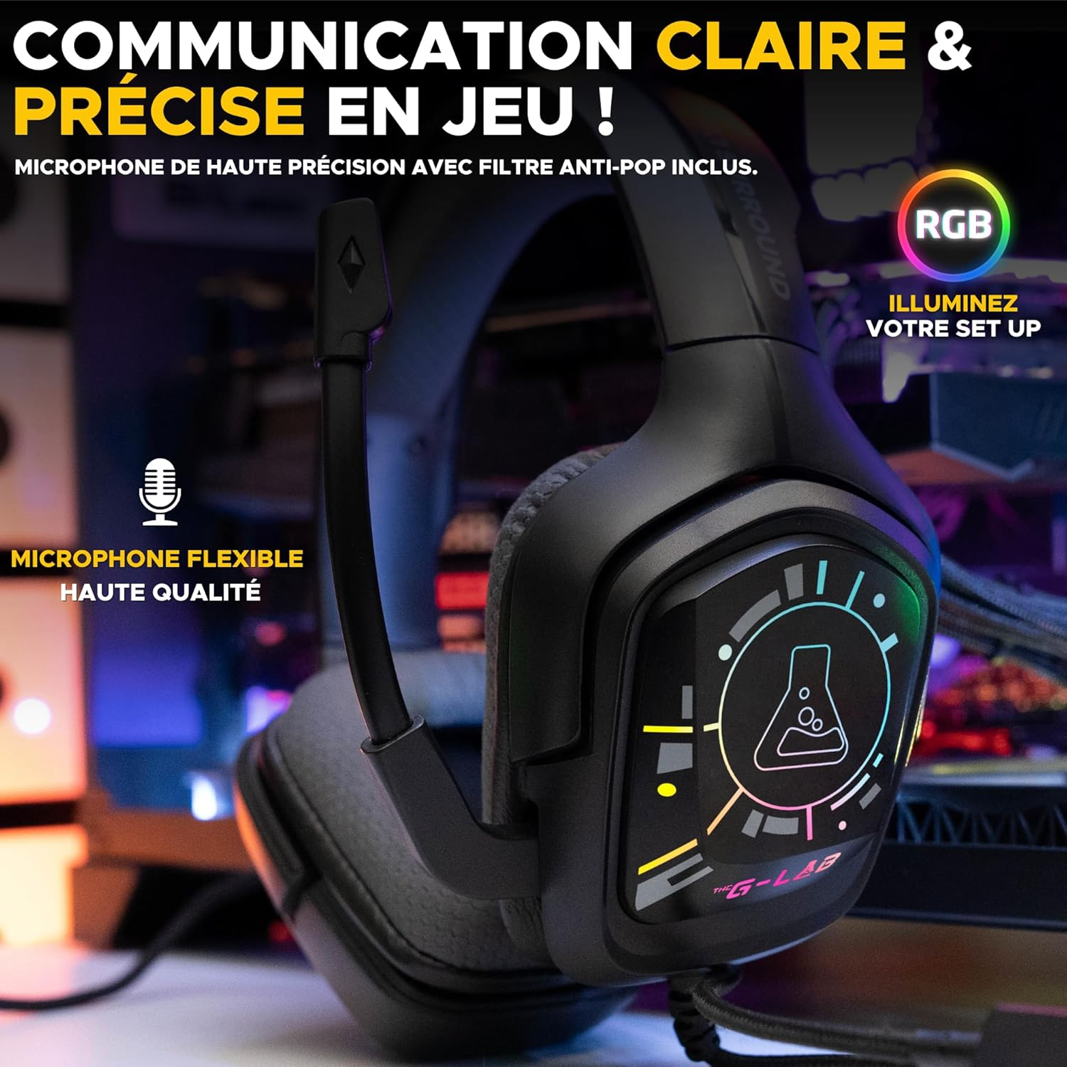 The G-Lab Korp Cobalt 7.1 EX - Gaming Headset 7.1 Surround Sound - Microphone Gamer Headphones Audio RGB Backlit Flexible Microphone Lightweight & Comfortable - Headphones PS5, PS4
