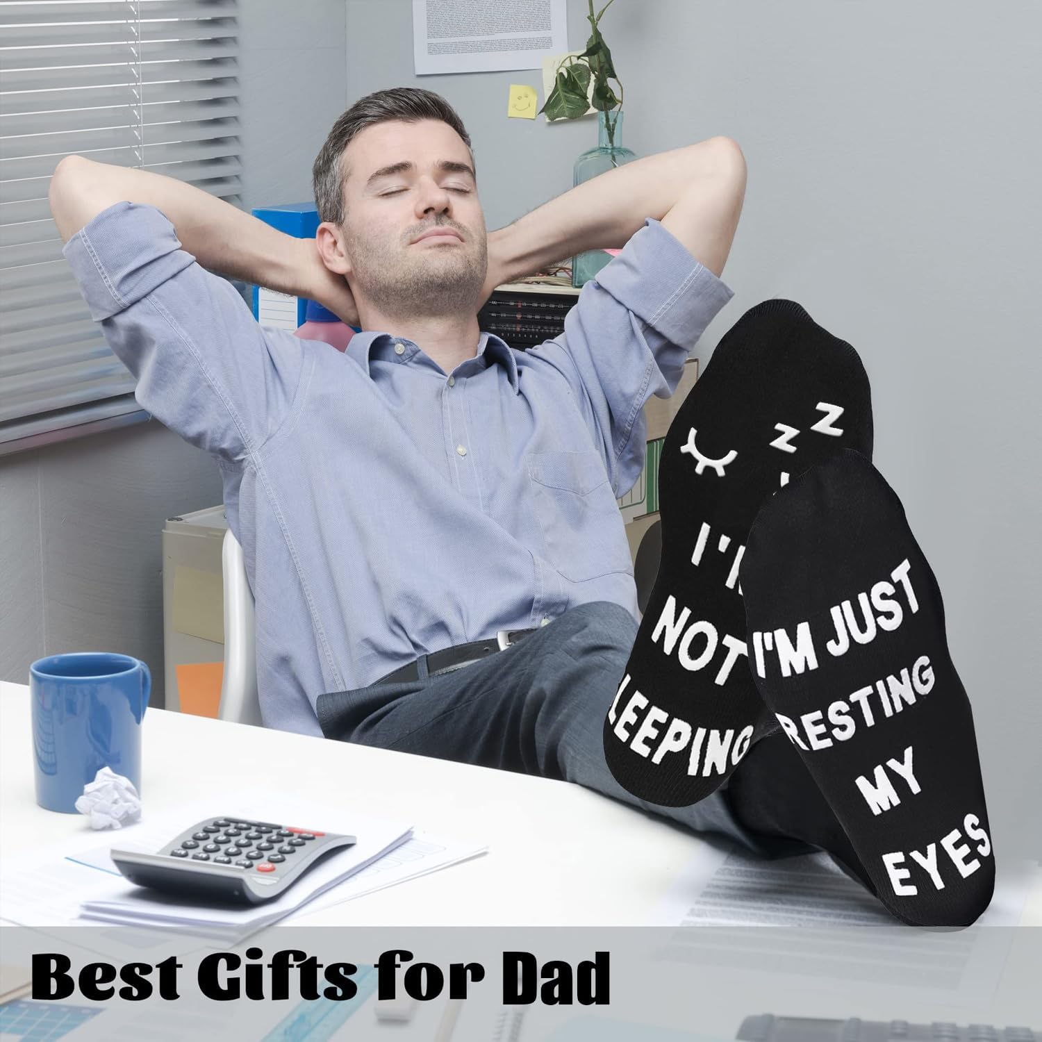 Funny Socks for Men with Gift Box, Dad Christmas Novelty Gifts, Gifts Birthday Funny Socks Mid Tube for Men Fathers Day Present (I'M Not Sleeping, I'M Just Resting My Eyes) image number 1