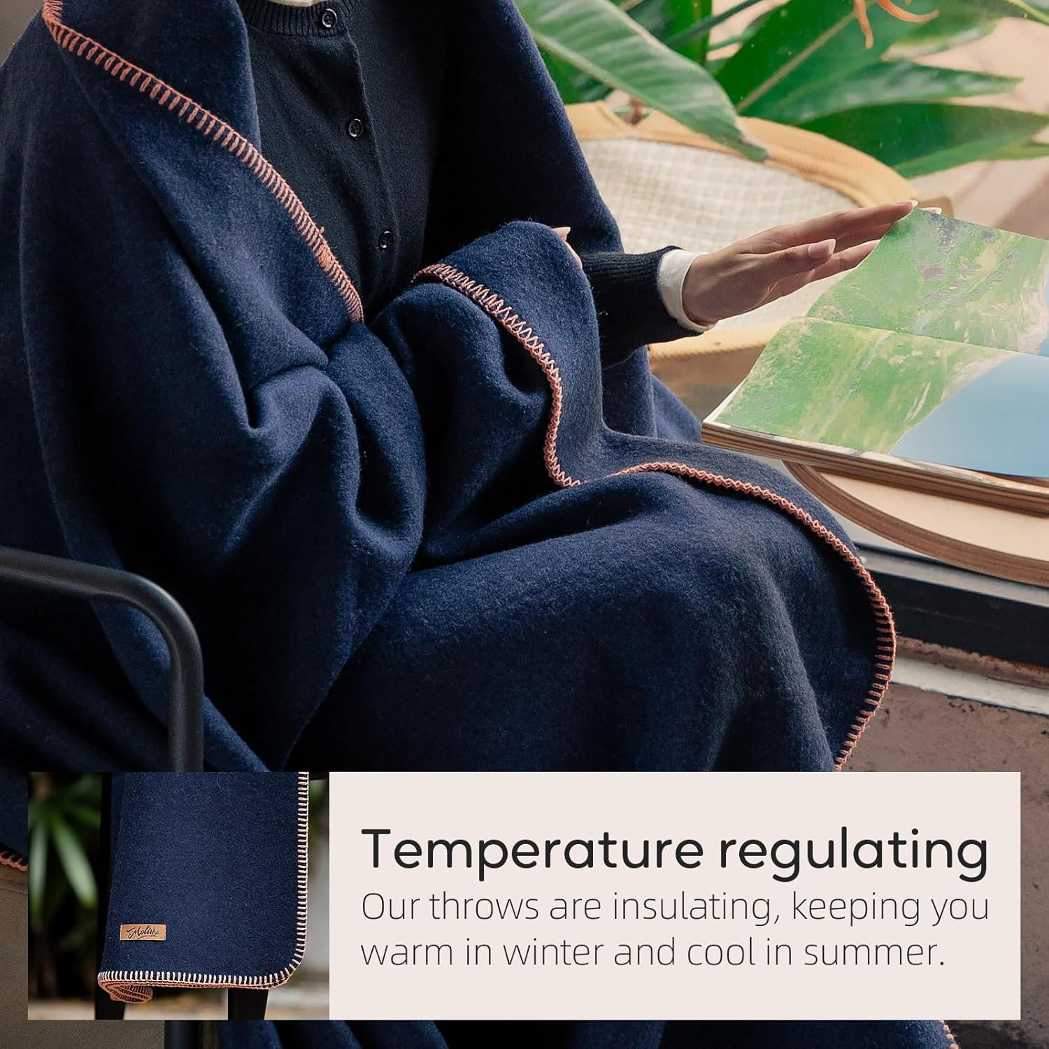 Molithe 100% Wool Blanket, 62"" X 86"", Warm, Thick, Washable, Military Wool Blanket, Great for Camping, Outdoors, Sporting Events, Survival Kits, Large, Navy image number 3