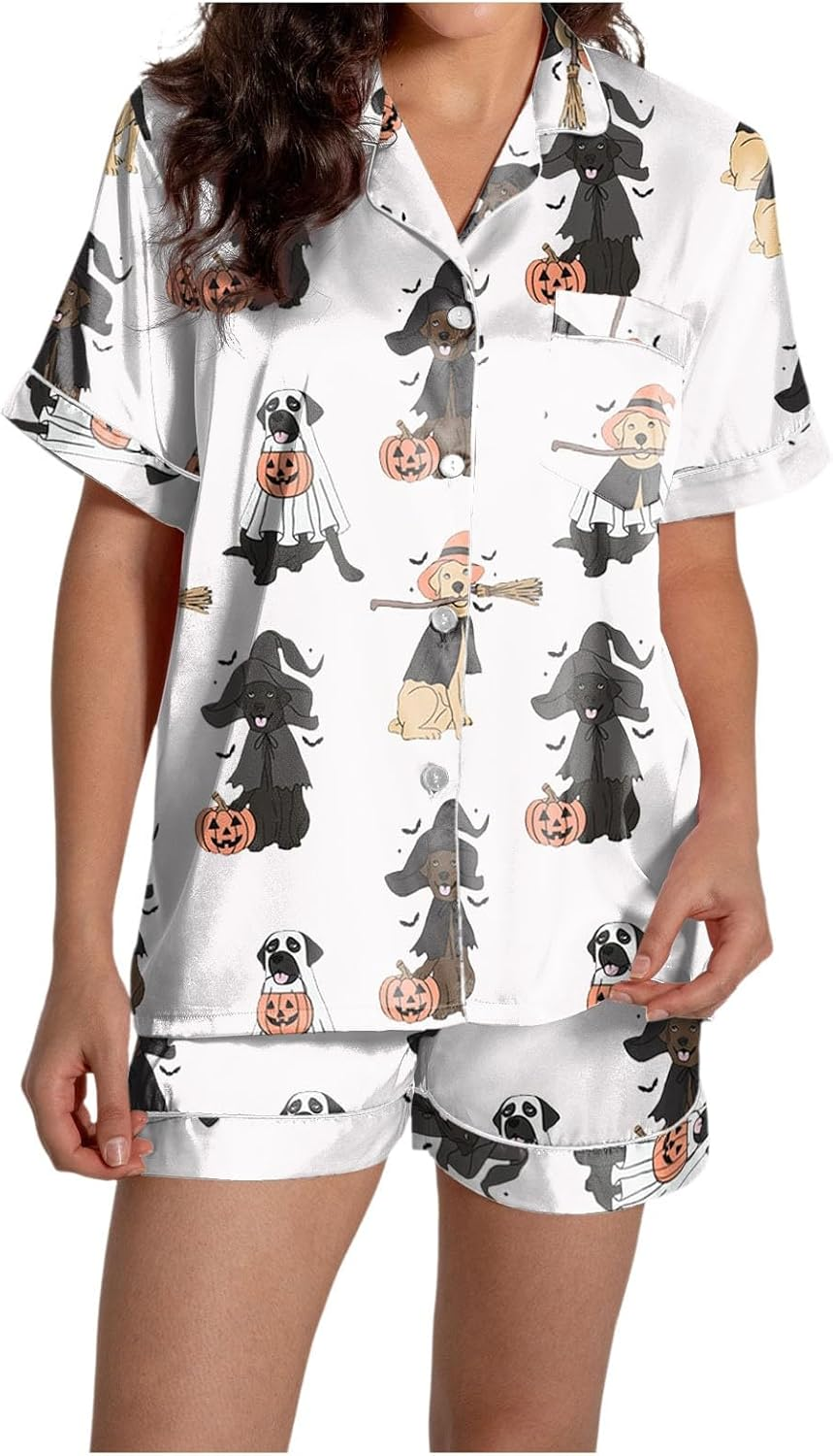 Pajama Sets for Women Halloween Pj'S Loungewear 2 Piece Set Outfits Short Sleeve Shirts and Shorts Loungewear image number 4