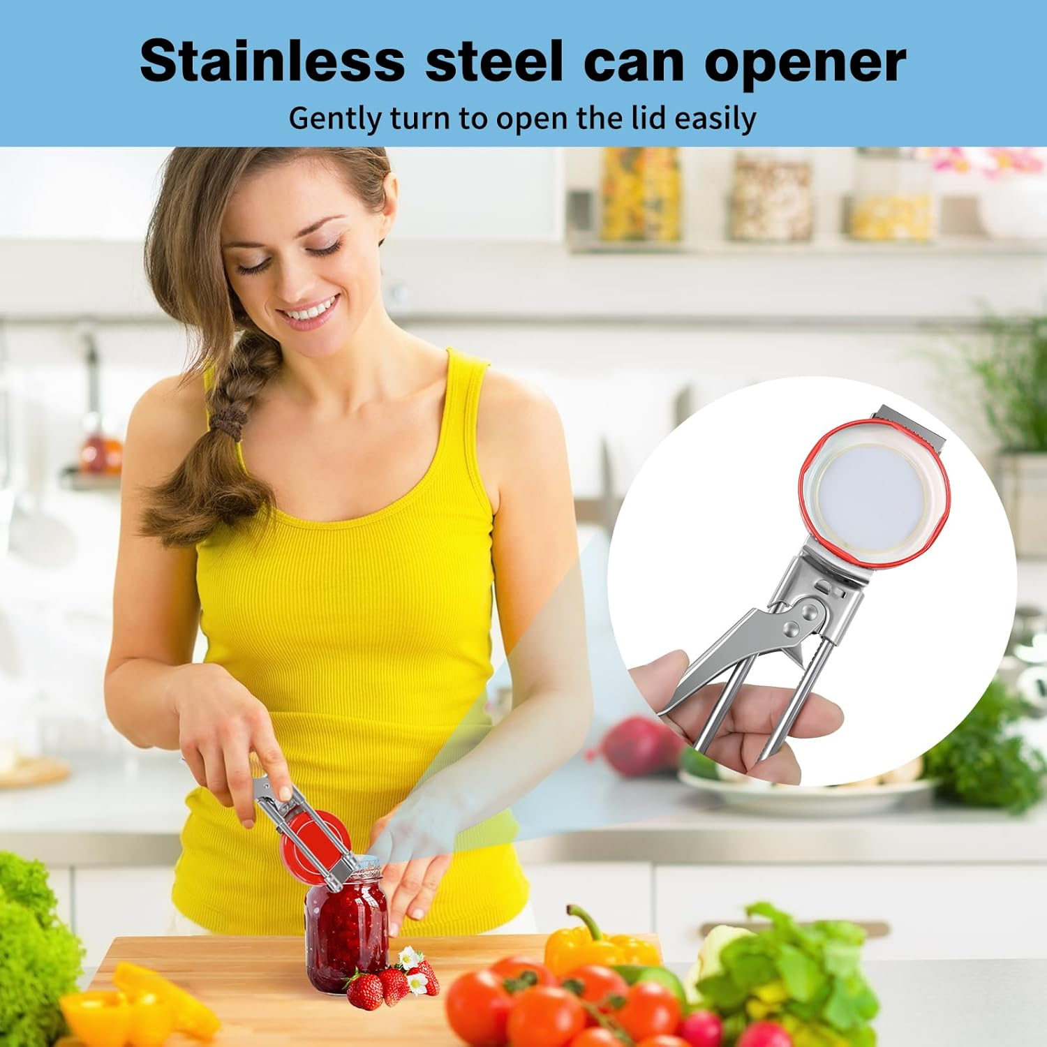 Bottle Opener & Jar Opener for Weak Hands, Adjustable Stainless Steel Can Opener, Multifunctional Jar Lid Opener Gripper for Seniors with Arthritis image number 4