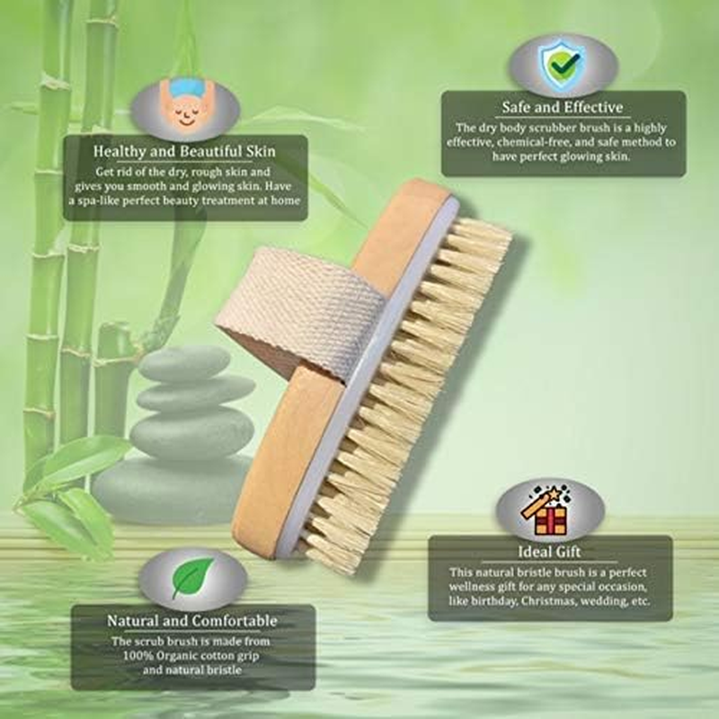 Wet and Dry Body Brush Exfoliator - Medium Soft Natural Bristle - Exfoliates Dead Skin - Slows Aging - Reduces Cellulite - Stimulates Lymph and Blood Flow and Increases Energy image number 1