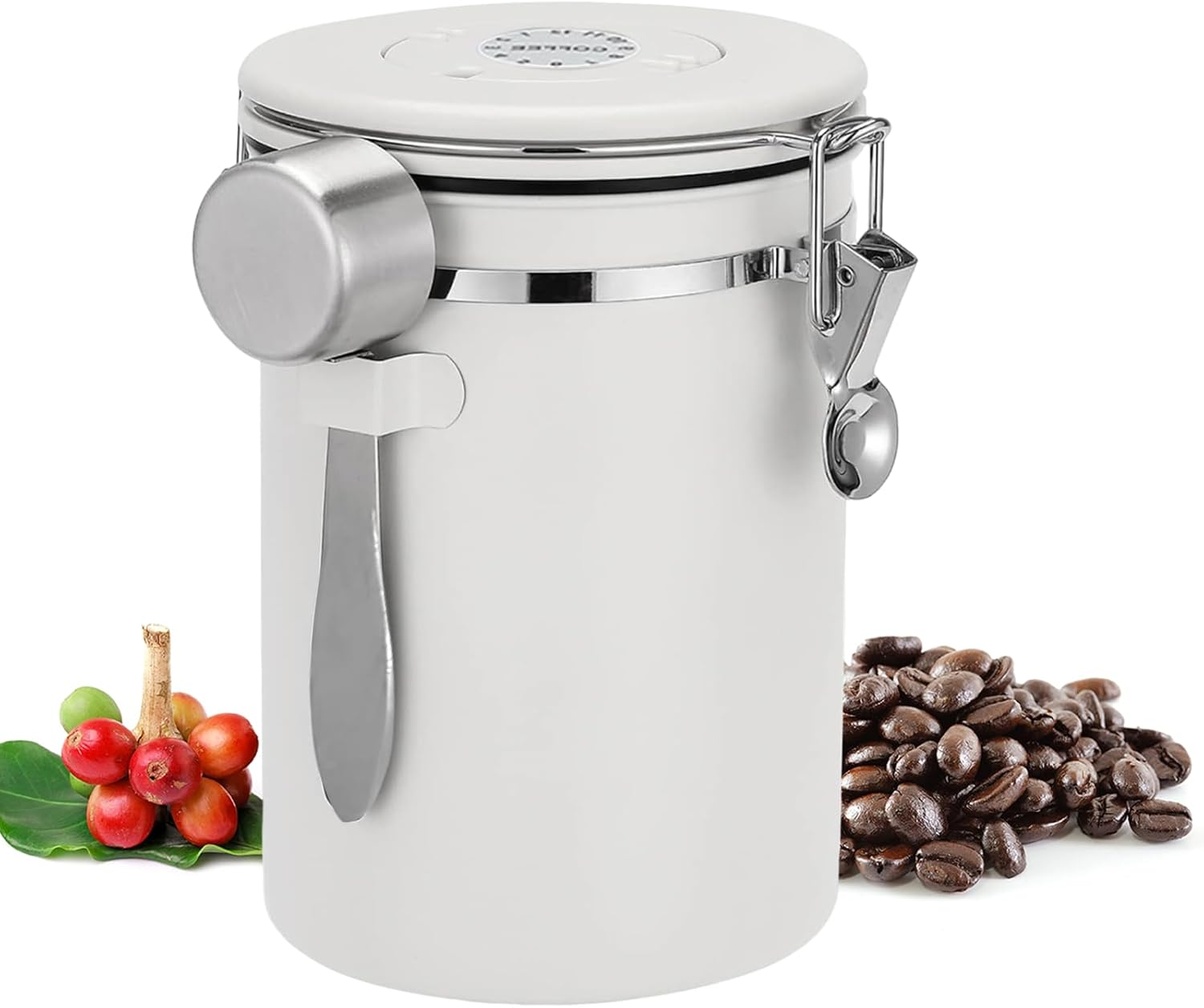 1.8L/60Oz Large Stainless Steel Coffee Canister，With Airtight Seal BPA Free Silicone Lid for Fresh Coffee Bean Storage Coffee Container Includes Coffee Spoon Ideal for Tea Sugar and Grains image number 3