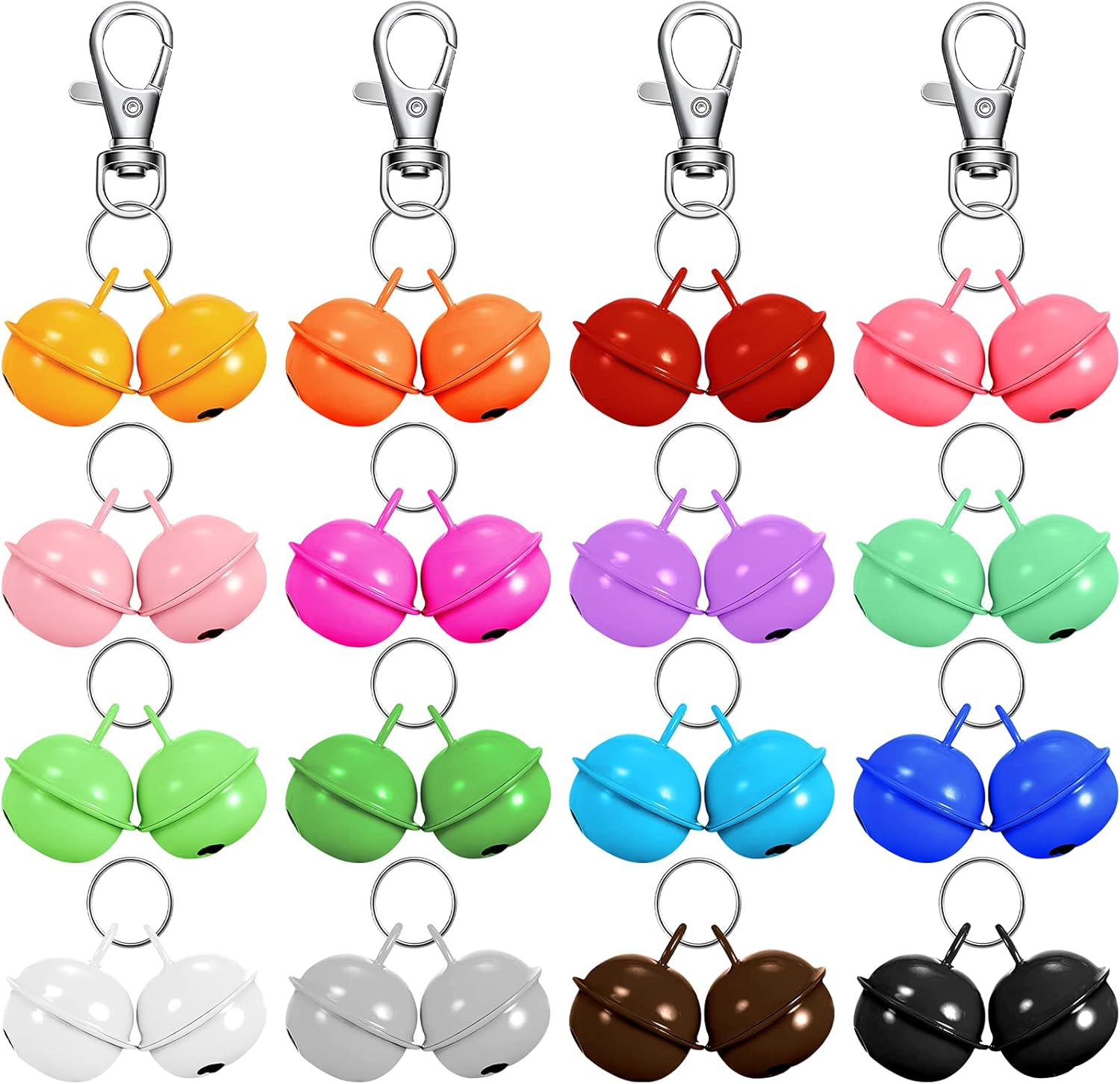 Hotop 32 Pcs Cat Dog Collar Bells Colorful Pet Bell Dog Collar Charm Bells with 16 round Key Rings 4 Buckles Pet Necklace Pendant Accessories for Puppy Kitten Potty Training Christmas Decoration,