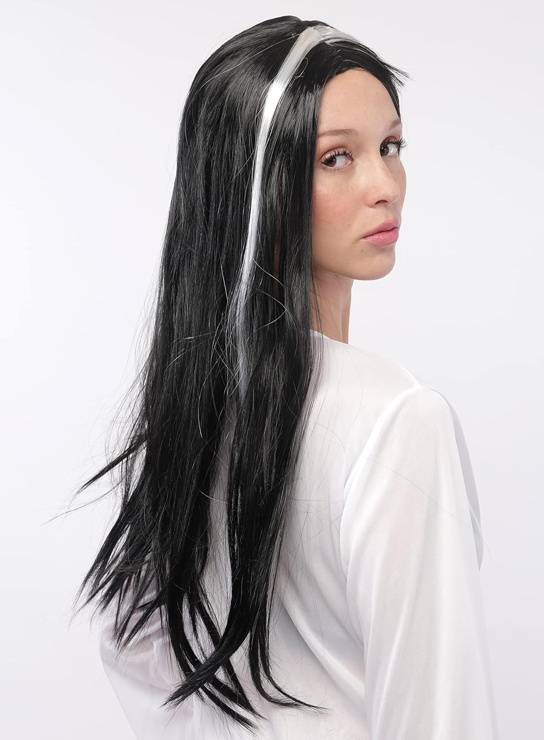 Halloween Vampire Wig for Women Long Straight Hair Cosplay Heat Resistant Synthetic Fiber Js-129-Black/White