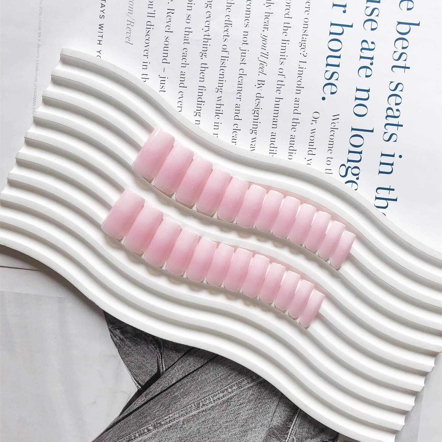 Kqueenest French Press on Nails Long Square, Ombre Pink False Nails with Glue, Glossy Natural Gradient Fake Nails Long Medium Coffin, Reusable Gel Stick on Nail for Women Decoration, 24 Pcs image number 6