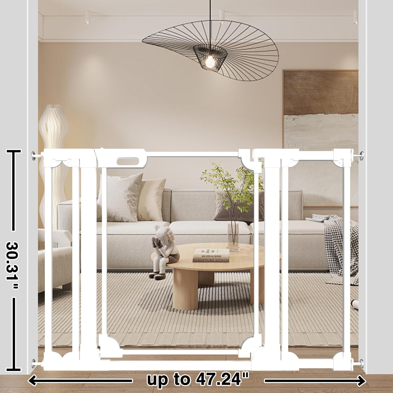 ALLAIBB Clear Acrylic Baby Gate for Stairs, Adjustable 75 to 120Cm Safety Auto Close Dog Gates Indoor, Hallways, Kitchen, White Modern Design Pet Gate for Doorways and Home Security image number 4