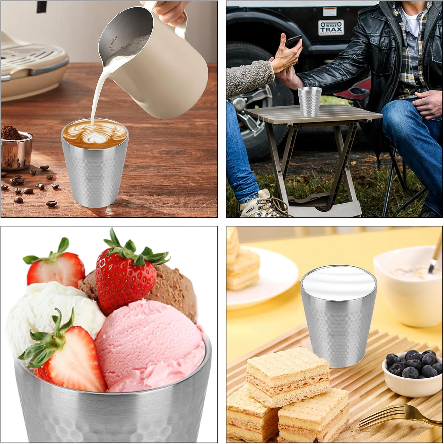 4 Pack Stainless Steel Insulated Cup Double Wall, 10 Oz Metal Stackable Water Tumblers, Reusable Drinking Glasses for Home Office Party Outdoor (Silver)