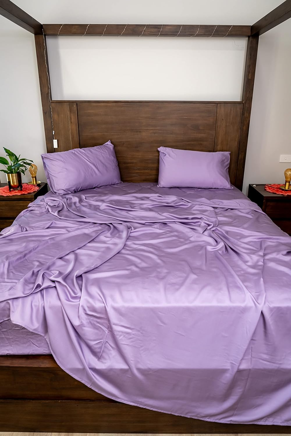 100% Lyocell Bedsheets Luxurious Feel Single Size Purple Flat Bedsheet Solid Colour Bedding & Linen Tencel Flat Sheet &hellip; image number 5