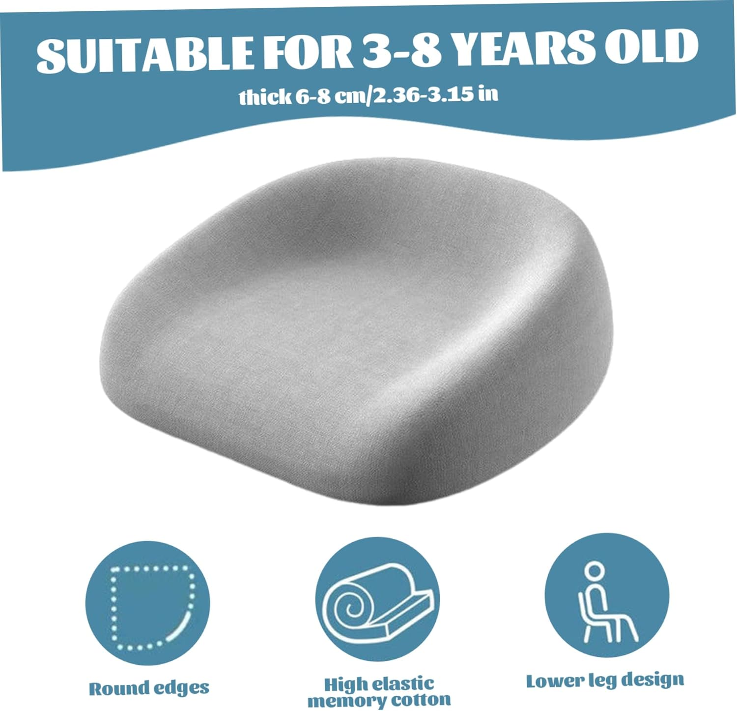 Toddler Booster Seat Square Dismountable Booster Seat with Adjustable Safety Belts Non-Slip Reusable Children Booster Seat for Home, Restaurants, Theaters, Grey Toddler Booster Seat image number 2