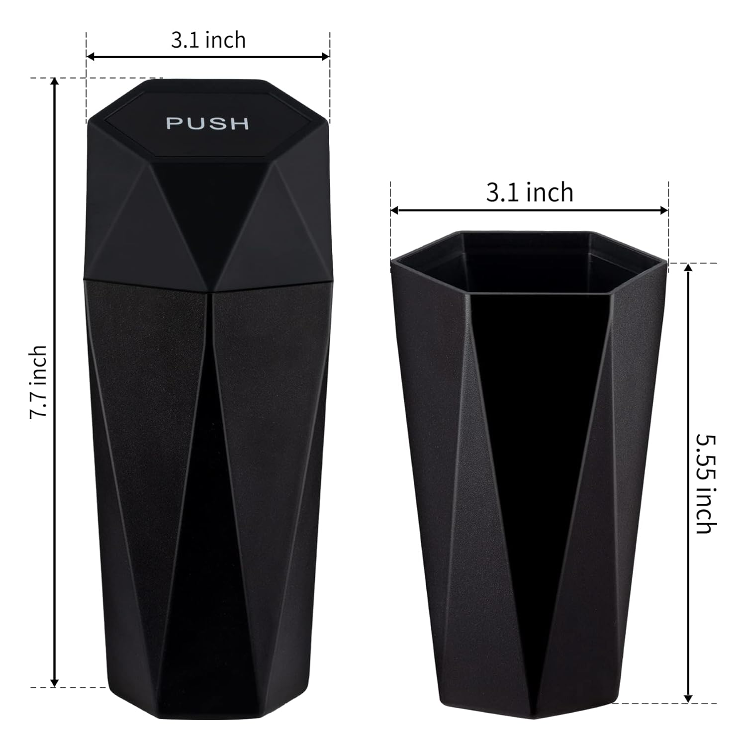 JUSTTOP Car Trash Can with Lid, Diamond Design Small Automatic Portable Trash Can, Easy to Clean, Used in Car Home Office (Black) image number 4
