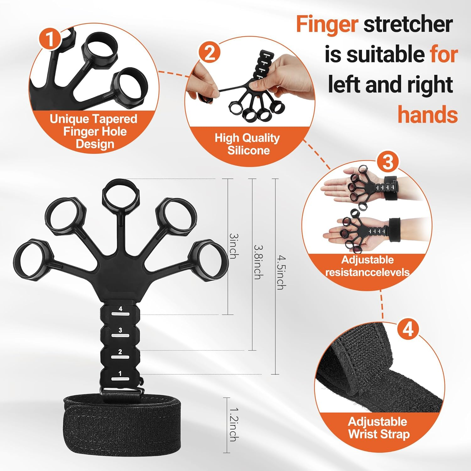 Strength Pro Grip Trainer Set (6-Pack) - Hand & Forearm Strengthener with Finger Stretcher & Stress Relief Ball - Portable Home Gym Equipment for Men/Women