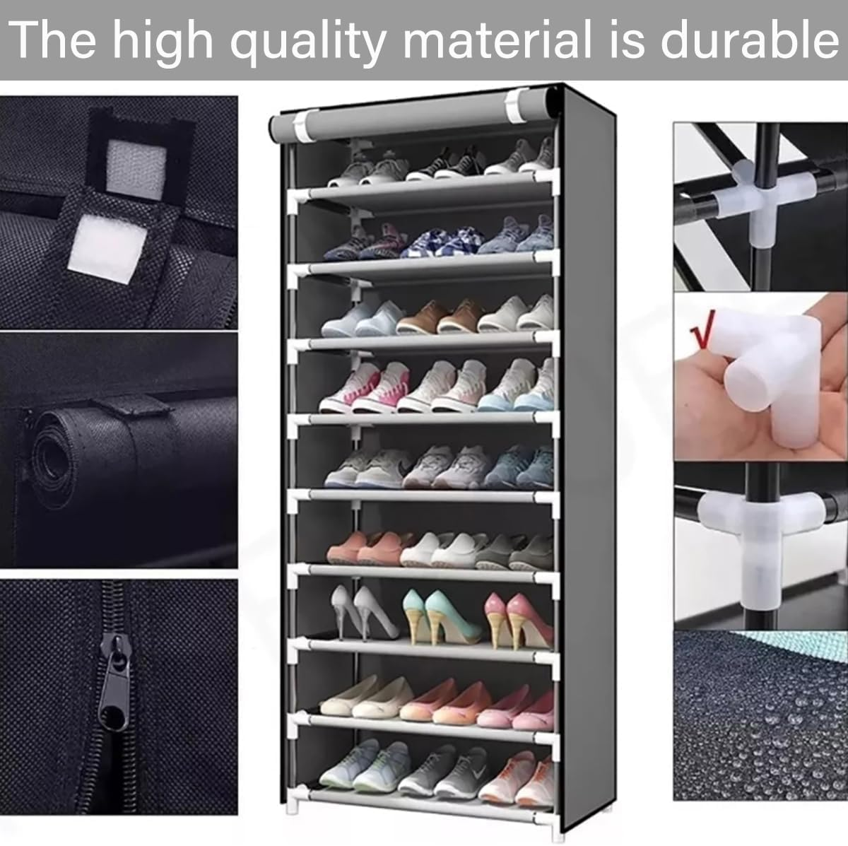 AIMALL Multi-Layer Shoe Rack Dust-Proof Cabinet with Roller Shutter Design, Steel Tube Frame, 6 Colours, 49.2 or 61 Inch Height, Space-Saving Shoe Organiser image number 3