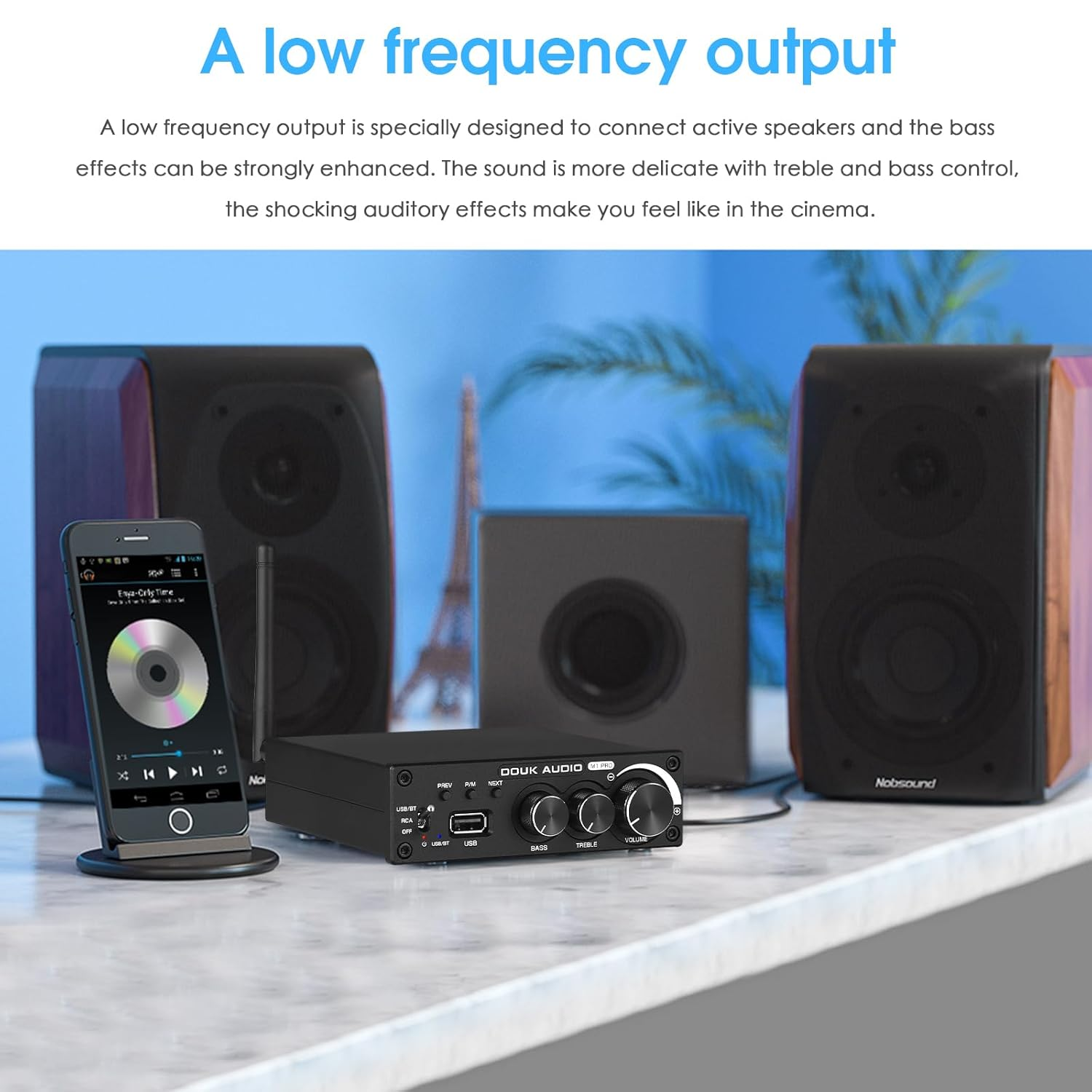 Douk Audio M1 PRO 320W Bluetooth Power Amplifier, 2 Channel Audio Amp, Wireless Receiver, for Home Stereo Speakers/Active Subwoofer, with Treble & Bass Control/U-Disk Music Player image number 1