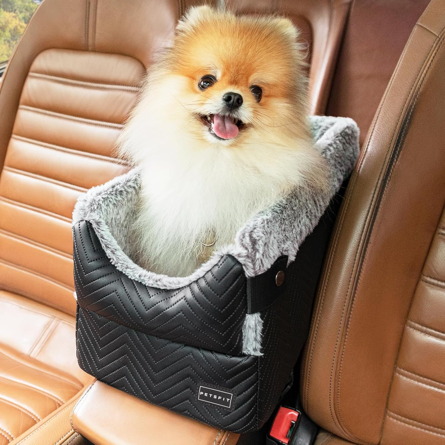 PETSFIT Center Console Dog Car Seat with Safe Protection Hooks, Upgraded Safety Tethers, Washable Cushion, Console Dog Seat for Small Dogs up to 9 Lbs image number 5