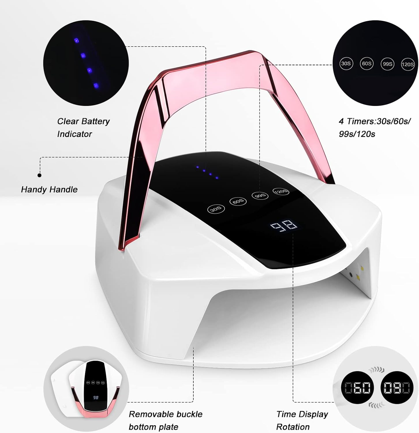 Cordless Wireless UV LED Nail Dryer ，96W Rechargeable UV LED Nail Lamp with Portable Handle and USB Port, Multi-Function UV Gel Polish Nail Lamp Light for Nails Art Polish Manicure image number 1