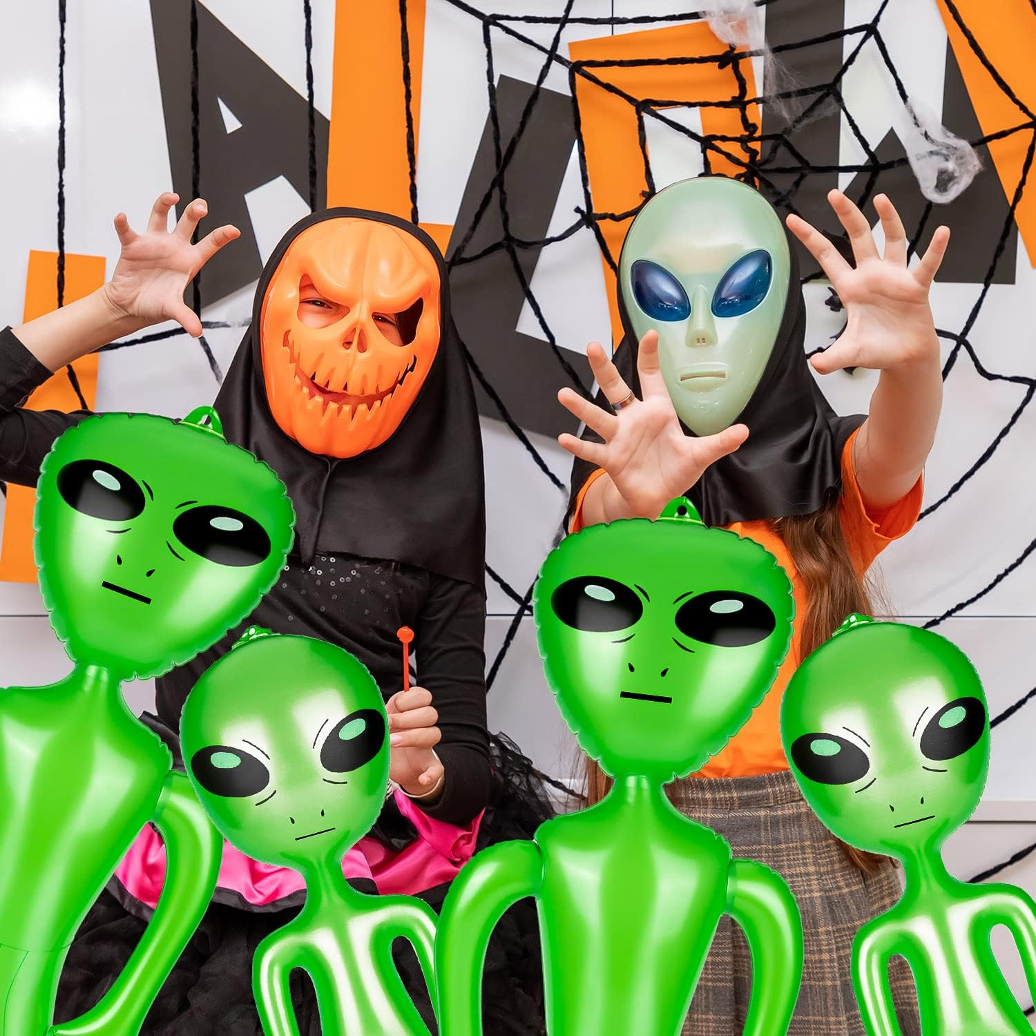 6Pcs Halloween Alien Inflatable, 35 Inch Inflatables Alien and 21 Inch Alien Inflates Balloon for Alien Party, Halloween, Christmas, Birthday Decoration (Green) image number 3