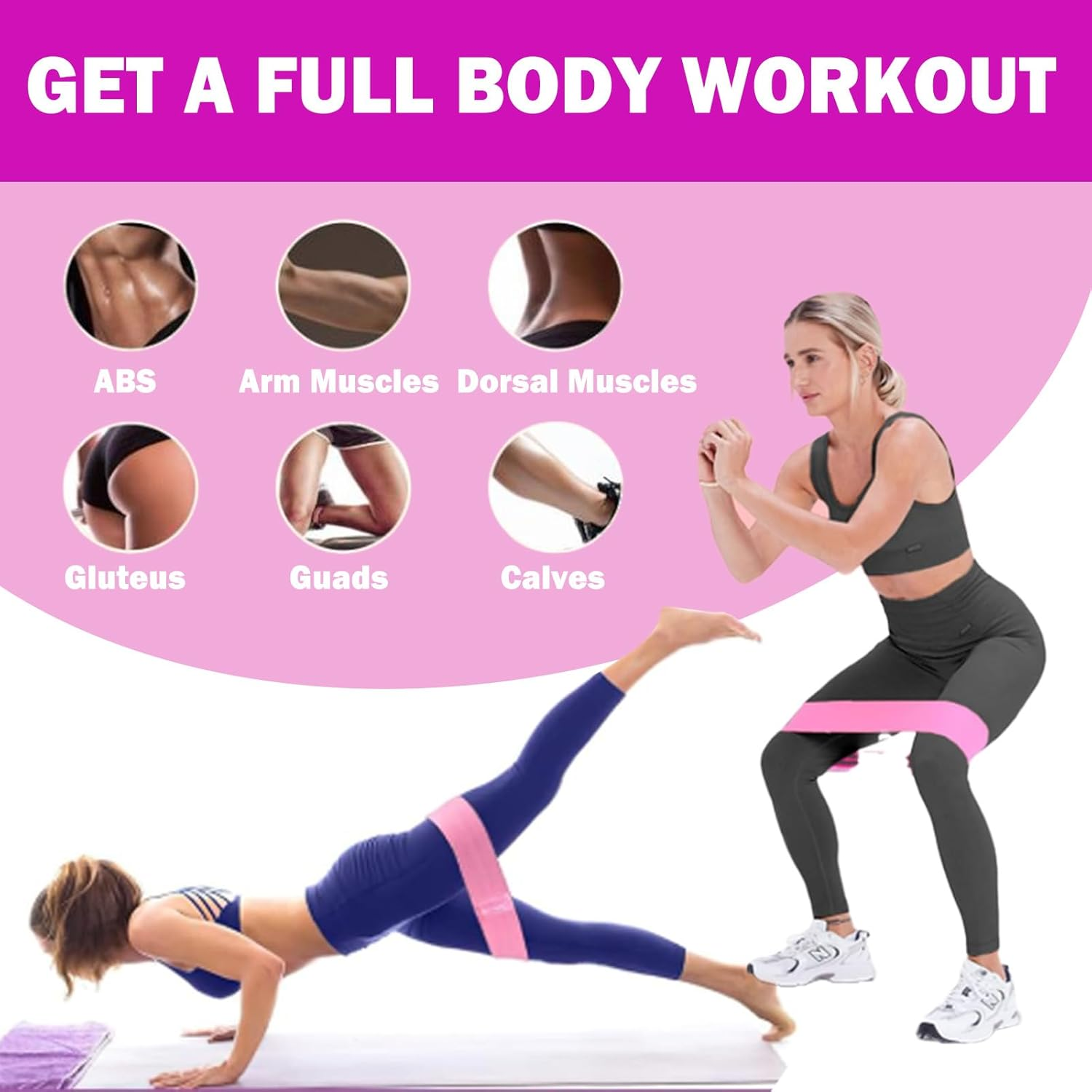 Rsistance Bands Set, 3 Levels Non-Slip Fabric Booty Bands for Hips & Glutes, Exercise Bands for Women & Men &ndash; Ideal for Home Fitness, Yoga, Pilates image number 4