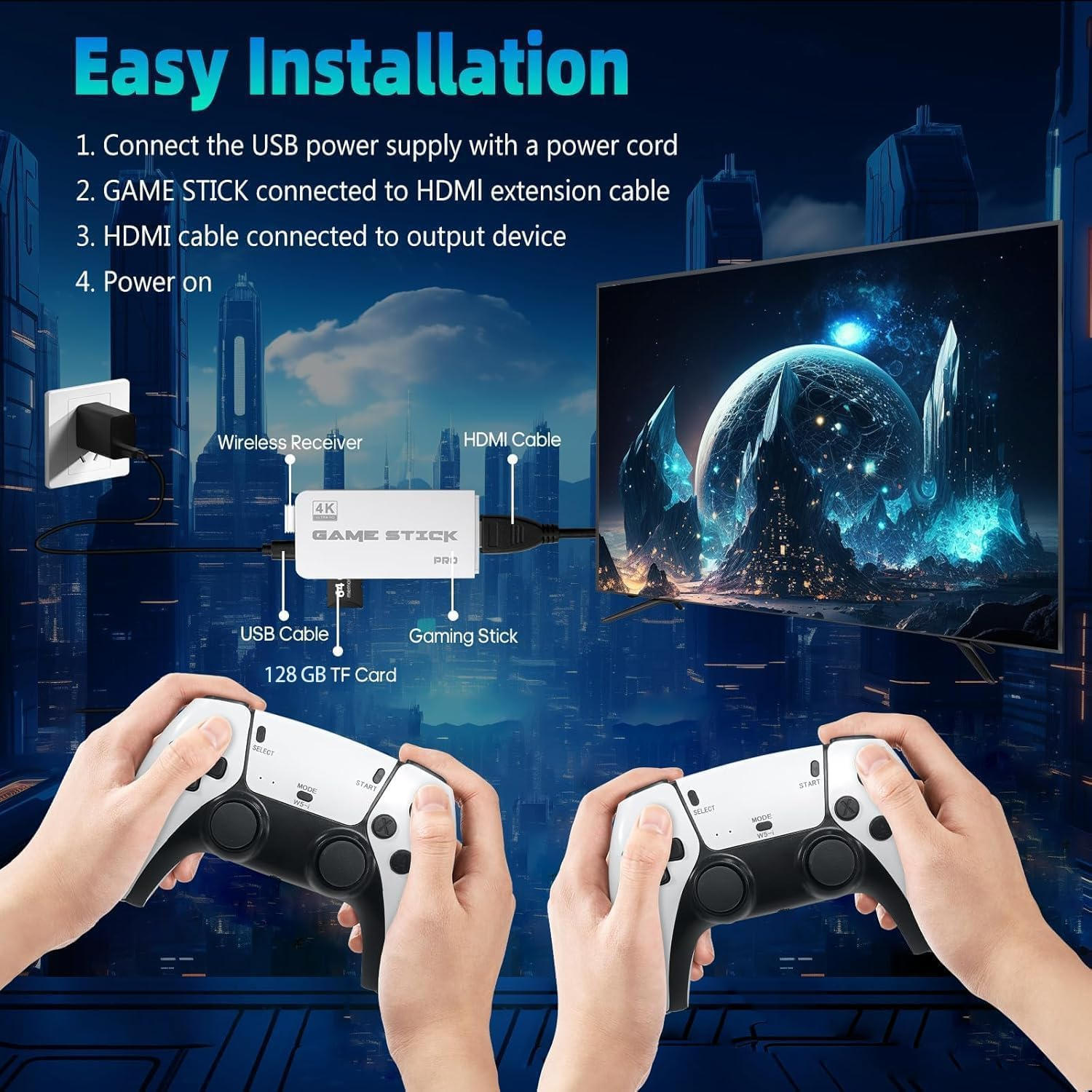 MINYIKJ Retro Gaming Console, Retro Game Stick with 4K HDMI, Classic Video Games, Upgraded Dual 2.4G Wireless Controllers 128GB image number 5