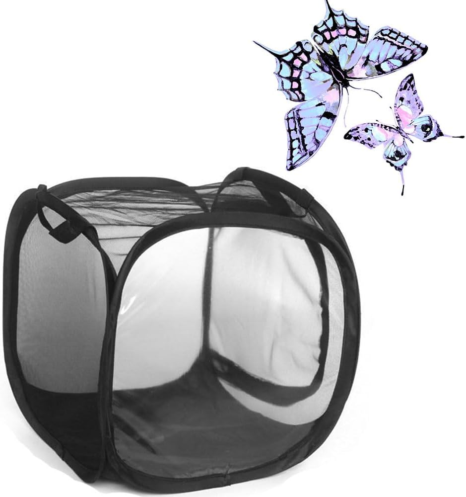 Insect Mesh Cage,Armastuse 1 Pcs Butterfly Habitat Cage, 30X30X30 Cm Plant Habitat Cage, Foldable Mesh Cage for Insect Habitat, Seedling Breeding,Butterflies Insects Raising(Black)