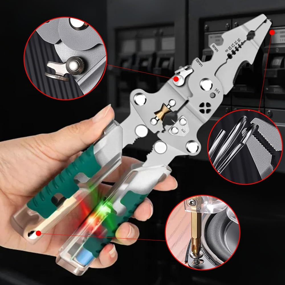 Saker Multi-Function Electrician'S Pliers Set,Compact All-In-One Wire Stripping Tool with Insulated Handle and Storage Lock, Ideal for Home and Workshop Use (GREEN, 1 PACK) image number 4