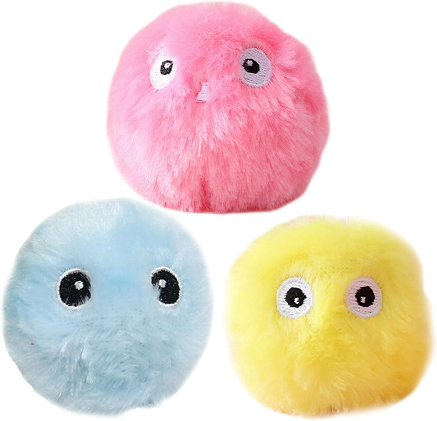 TEAFIRST Interactive Plush Cat Toy Animal Sounds Fluffy Plush Chirping Catnip Toy Balls (Yellow, 1.96Inch) image number 3