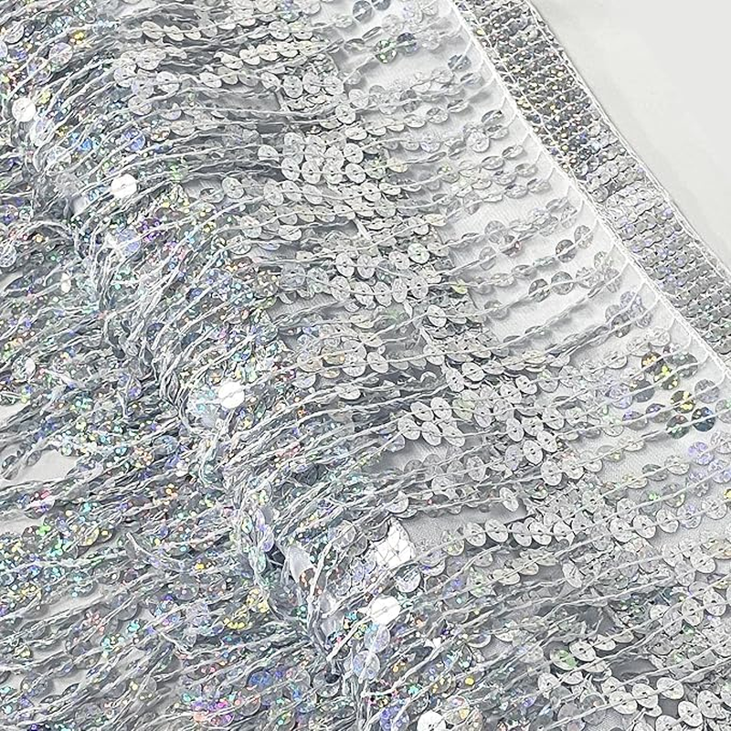 COHGUDA Women'S Sequins Tassel Skirt, Dance Performance Shorts Skirts for Celebrating Festival, Women'S Classic Sequin Tassel Skirts, Adjustable Fringe Skirt for Women, Belly Dance Skirts (Pink) image number 4