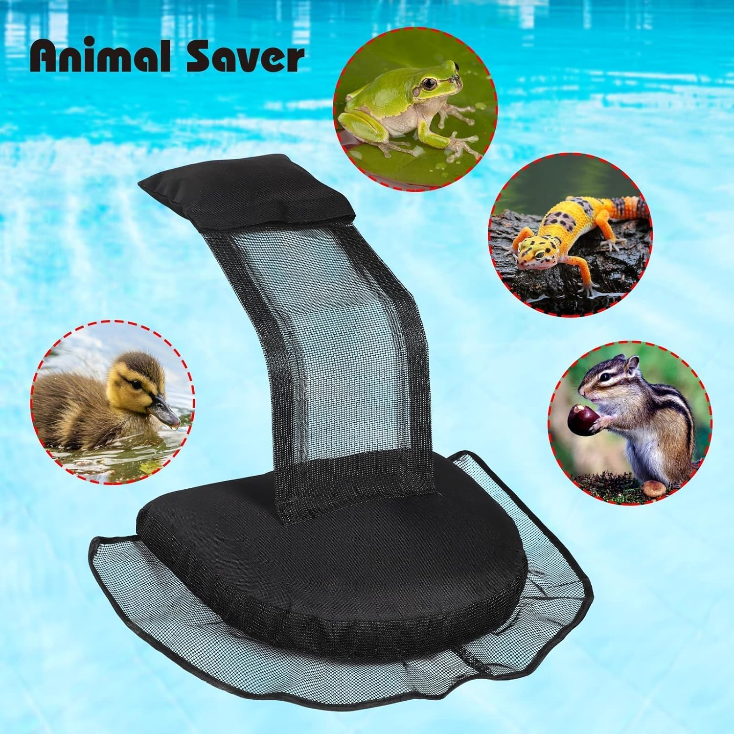 Animal Escape Ramp for Swimming Pool &ndash; Wildlife Saver for Frogs, Ducks, Birds Lizards | Floating Safety Platform Creature Pool Maintenance (Black-2Pack) image number 4