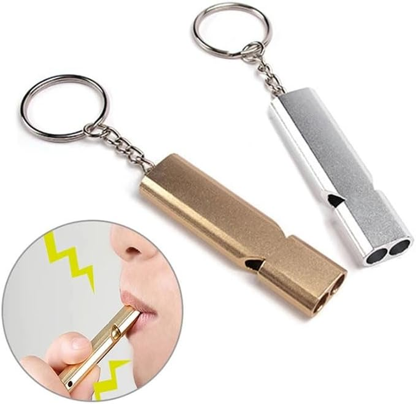 Whistle for Disaster Prevention, Crime Prevention, Disaster Whistle, Emergency Rescue, Outdoors, Climbing, Coaches, Large Volume, Metal, Double Tube Whistles, Includes Key Ring (Silver, 3 Pcs) image number 3