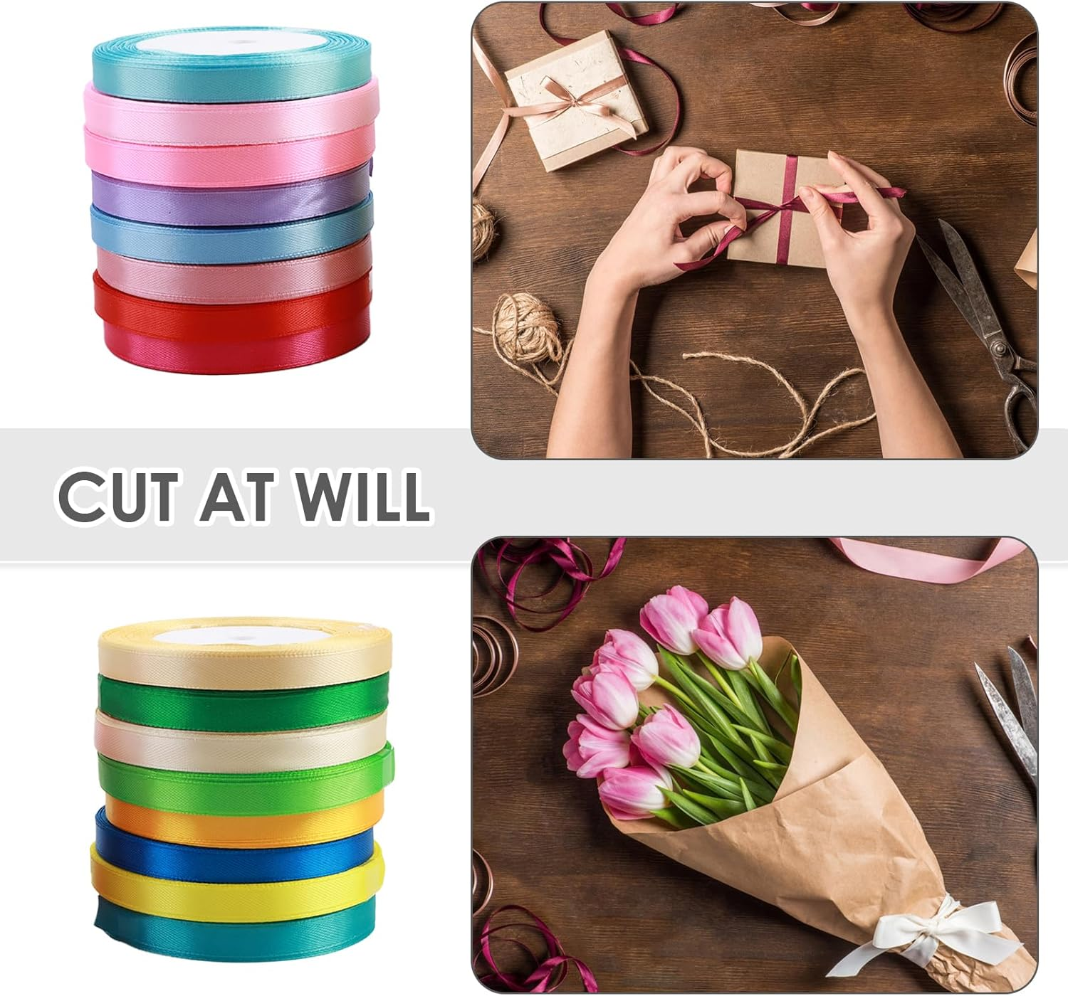 16 Colors Satin Ribbon Rolls - 1Cm Wide, 22M Each, Single-Sided Polyester Fabric, Ideal for Bows, Crafts, Gifts, Party and Wedding Decorations, Smooth and Luxurious, Embellish with Silk Satin Ribbon image number 3