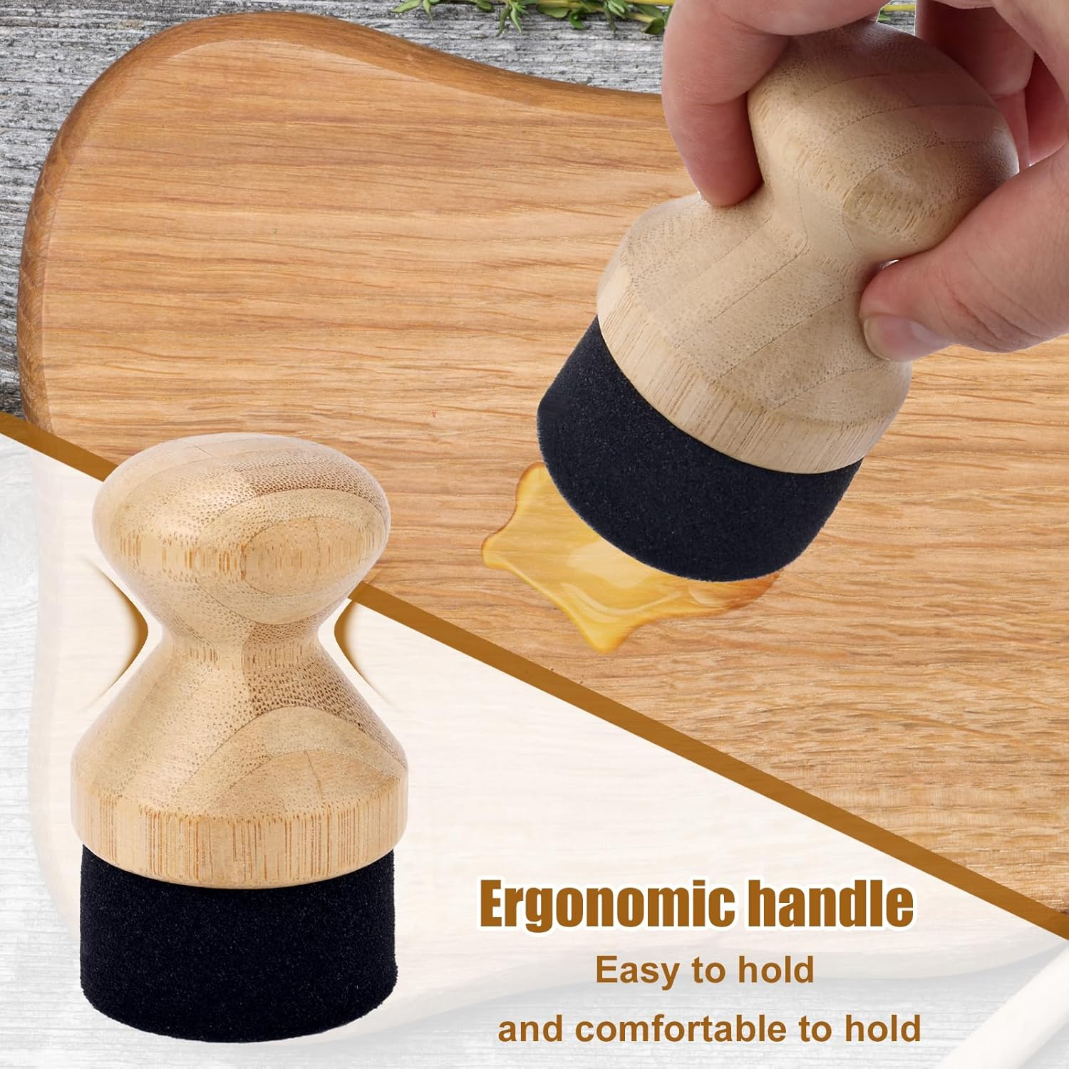 Cutting Board Oil Wax Applicator & Scrubbing Brush, Wood with Sisal Fibers and Sponge Mineral Oil Wax Applicator with Lid for Wooden Butcher Blocks Spatulas Spoons Kitchenware