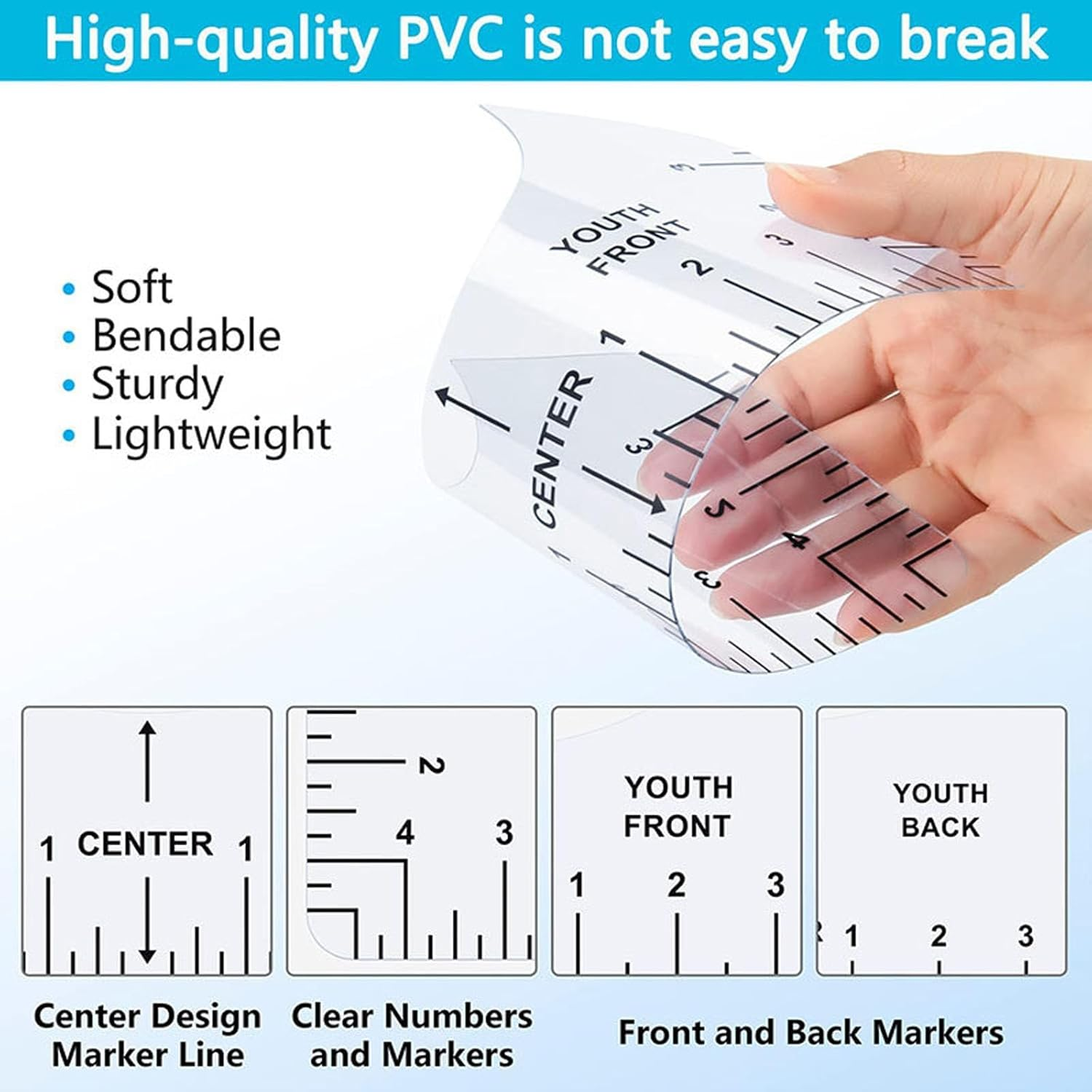 9Pcs Tshirt Ruler Guide for Vinyl Alignment,Pvc Tee Measurement Template,Front and Back Measurement for Cricut Heat Press HTV Heat Transfer Vinyl,T-Shirt Ruler Guide Alignment Tool to Center Vinyl image number 2