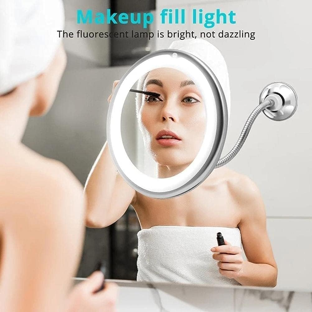 Makeup Mirror with Suction Cup,Fotrsdku 360 Degree Swivel Flexible Gooseneck, 10X Magnifying Mirror with Led Light,Vanity Mirror,Perfect for Makeup,Contact Lenses, Cosmetics or Shaving,For Bedroom image number 4