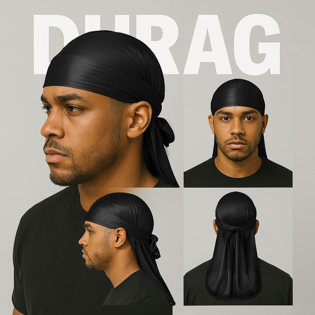 3PCS Silky Durags for Men Wave, Satin Doo Rags for 360, 540, 720 Waves (Black) - (2 Packs)-Gold, Gray image number 3